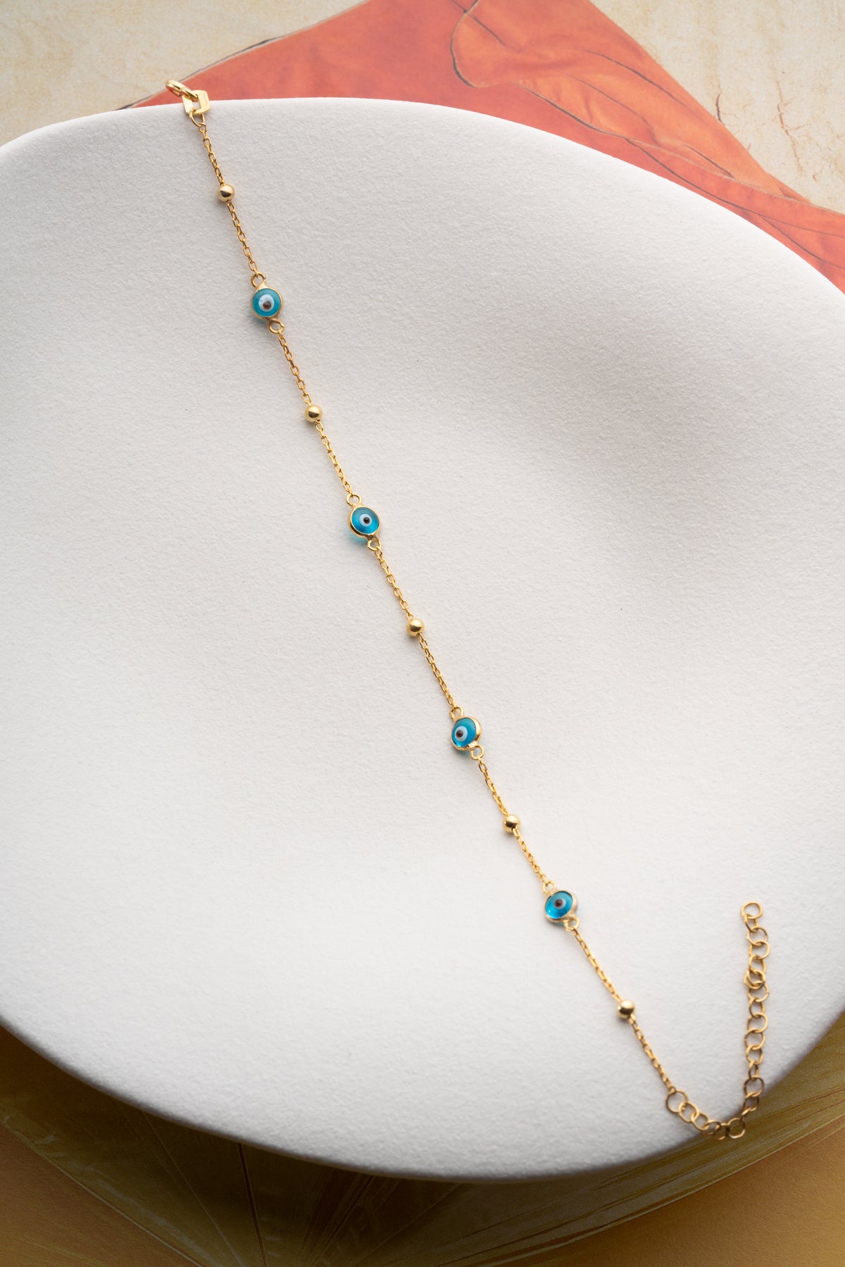 Blue Evil Eye Beaded Chain Bracelet