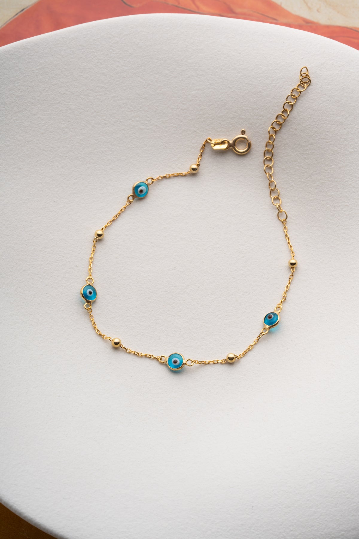 Blue Evil Eye Beaded Chain Bracelet