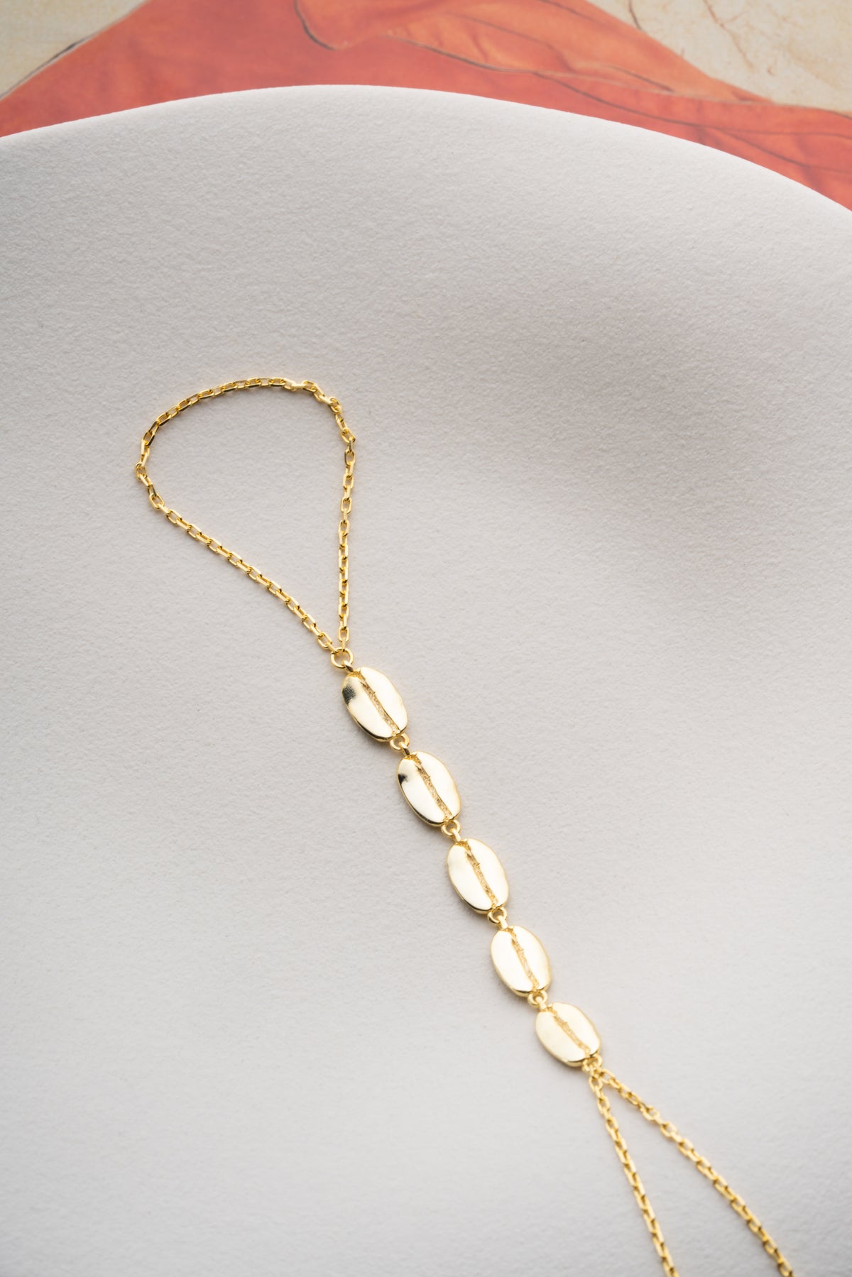 Oval Plaque Gold Hand Chain Bracelet