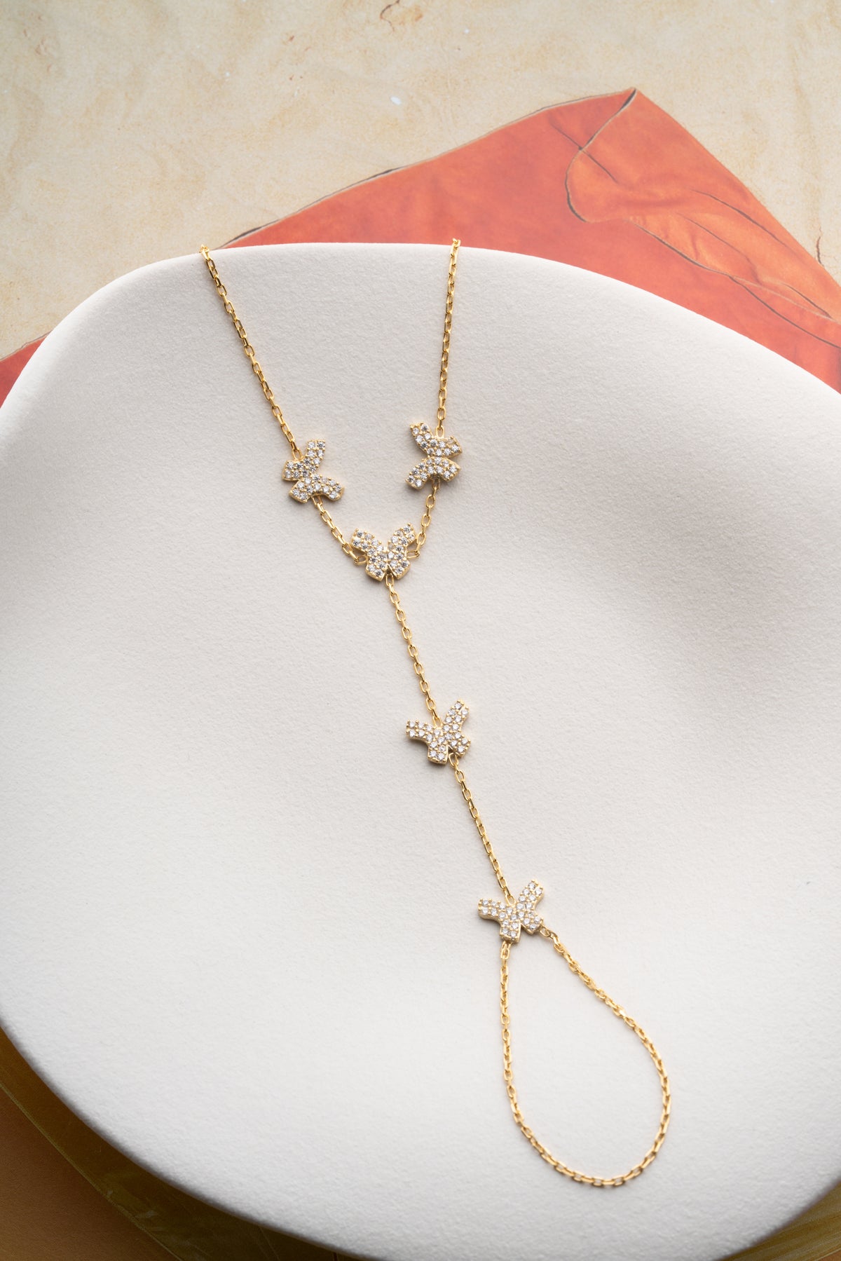 Pave Crystal Butterfly Hand Chain Bracelet