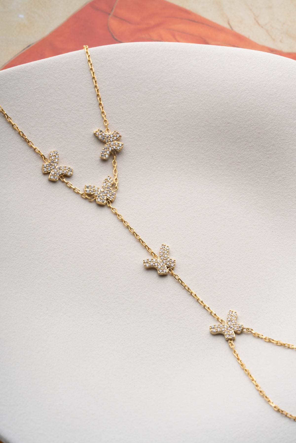 Pave Crystal Butterfly Hand Chain Bracelet