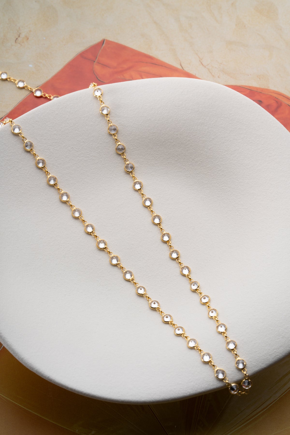 Round Crystal Station Chain Necklace