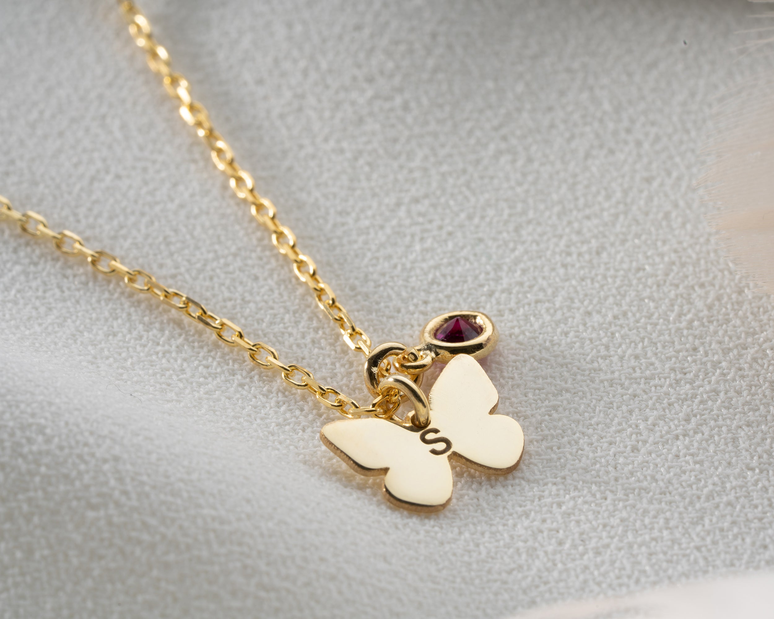Minimal Butterfly Initial Birthstone Necklace