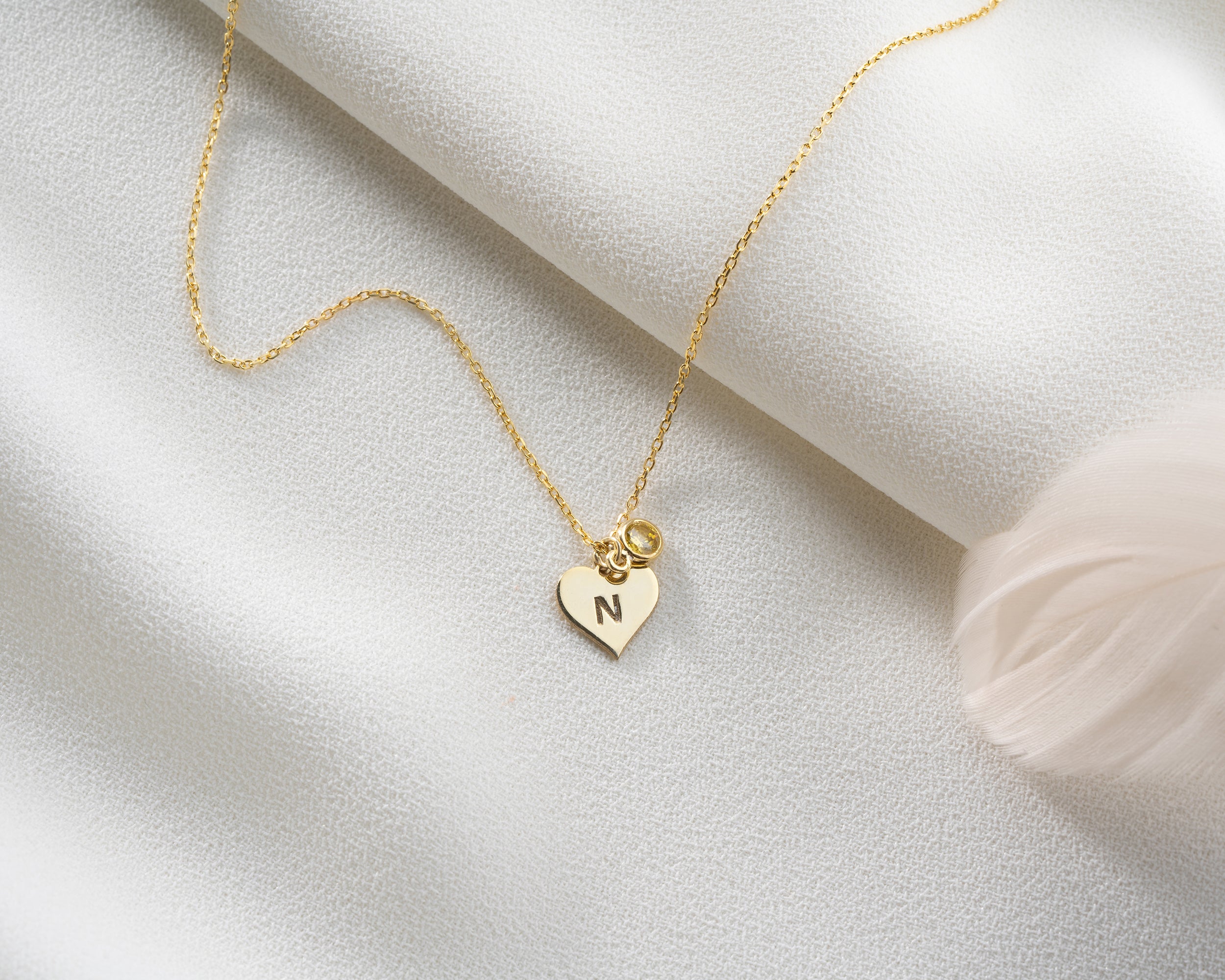 Initial Heart Birthstone Necklace