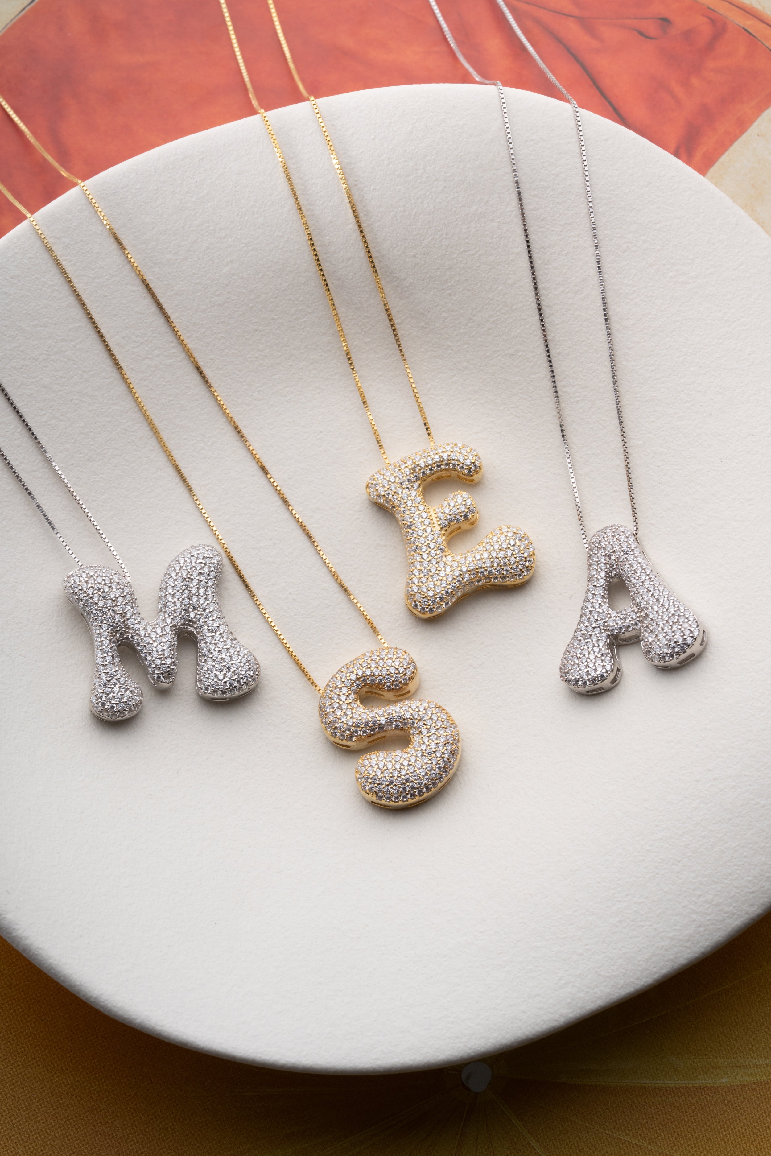 3D Pave Bubble Letter Name Necklace