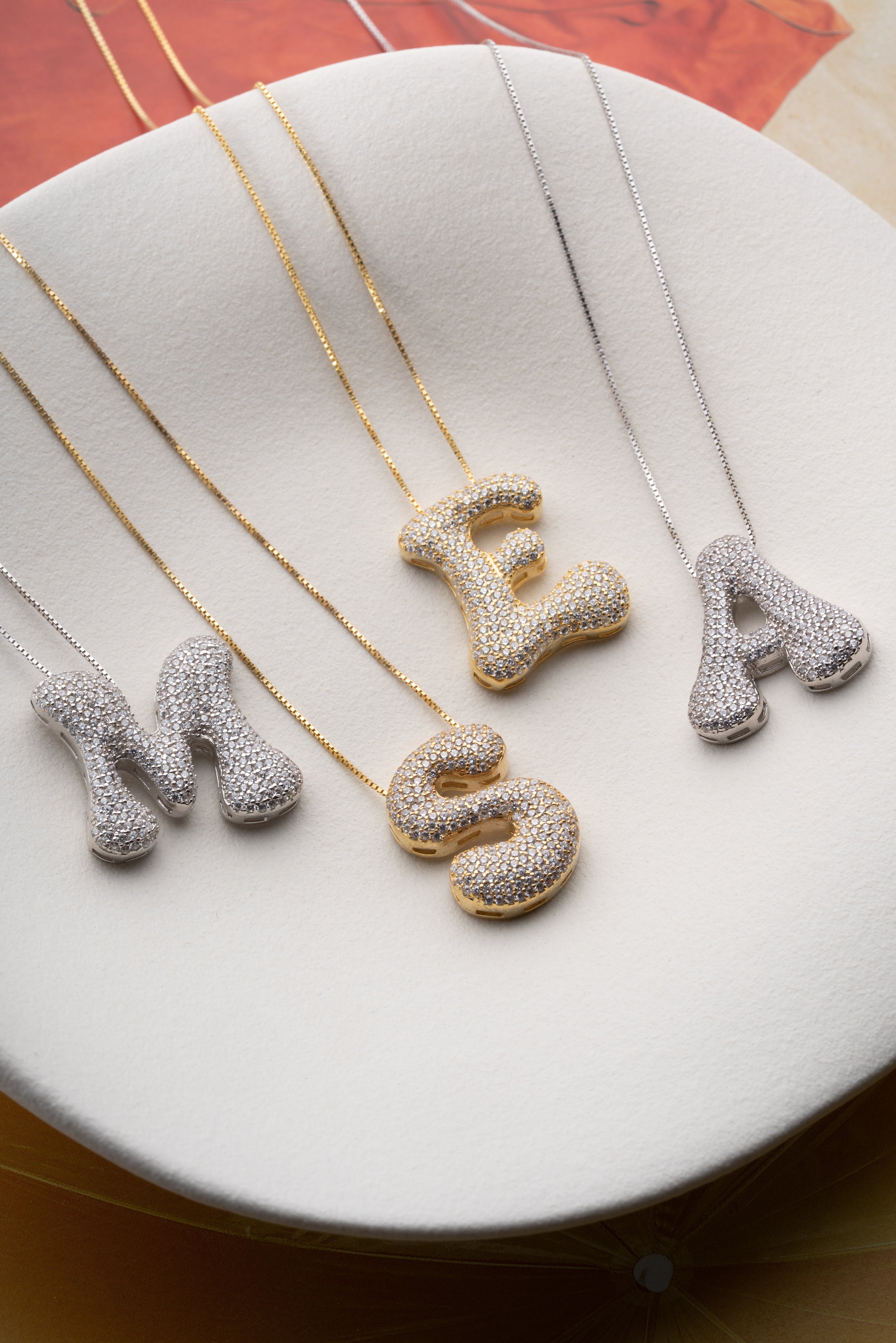 3D Pave Bubble Letter Name Necklace