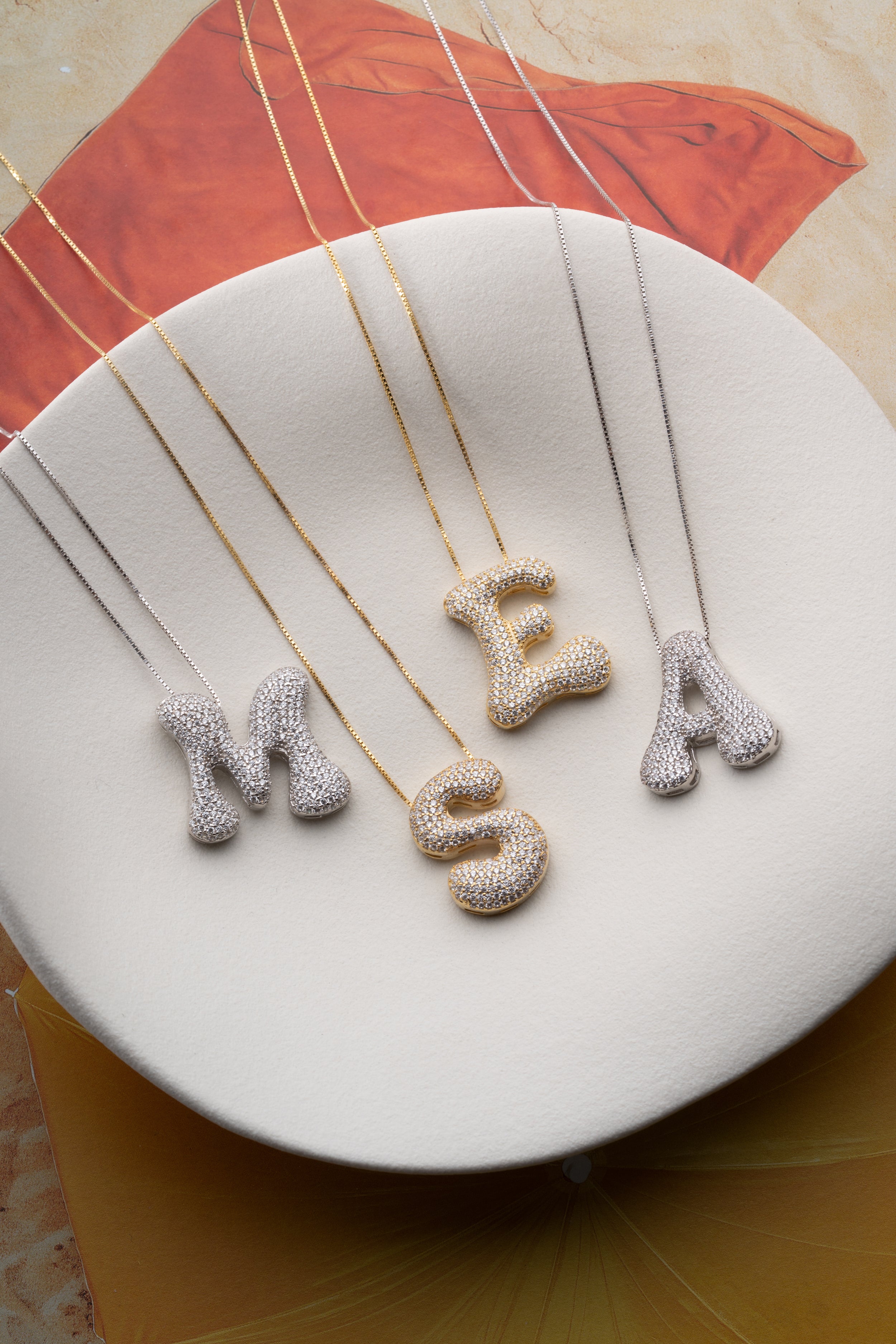 3D Pave Bubble Letter Name Necklace
