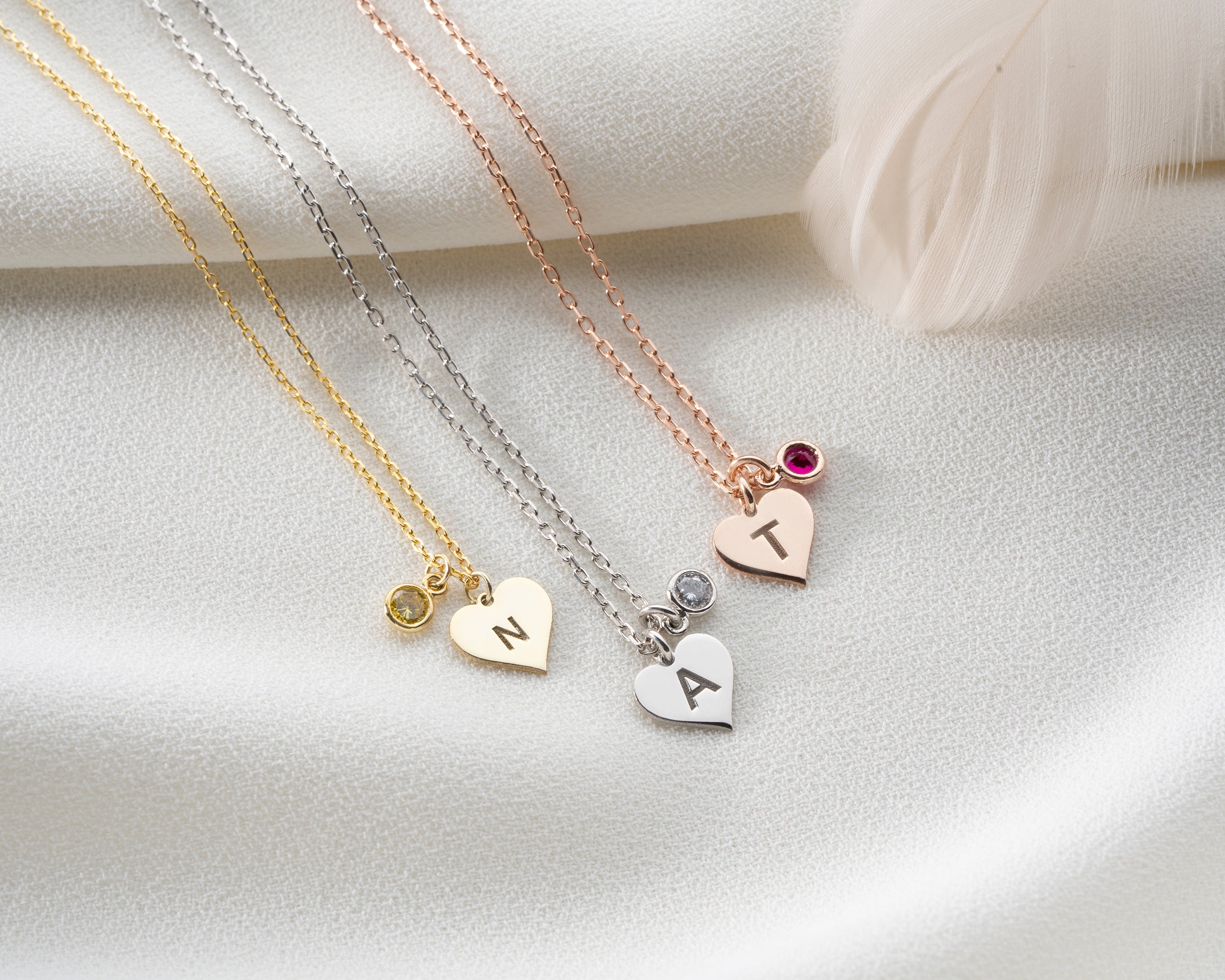 Initial Heart Birthstone Necklace