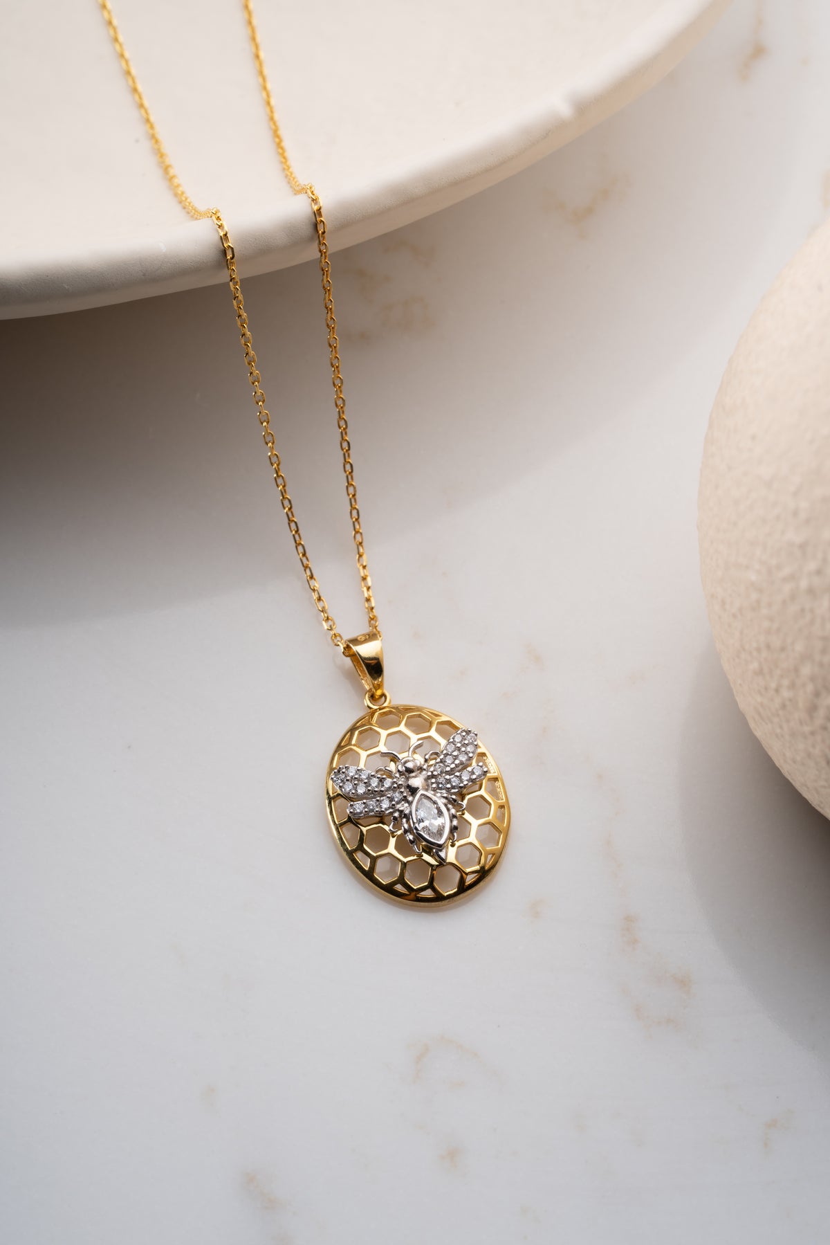 Bee Honeycomb Pendant Necklace