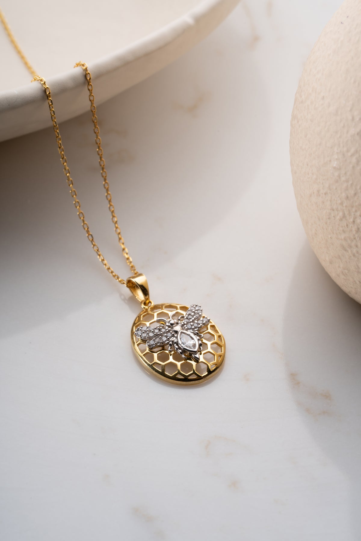 Bee Honeycomb Pendant Necklace