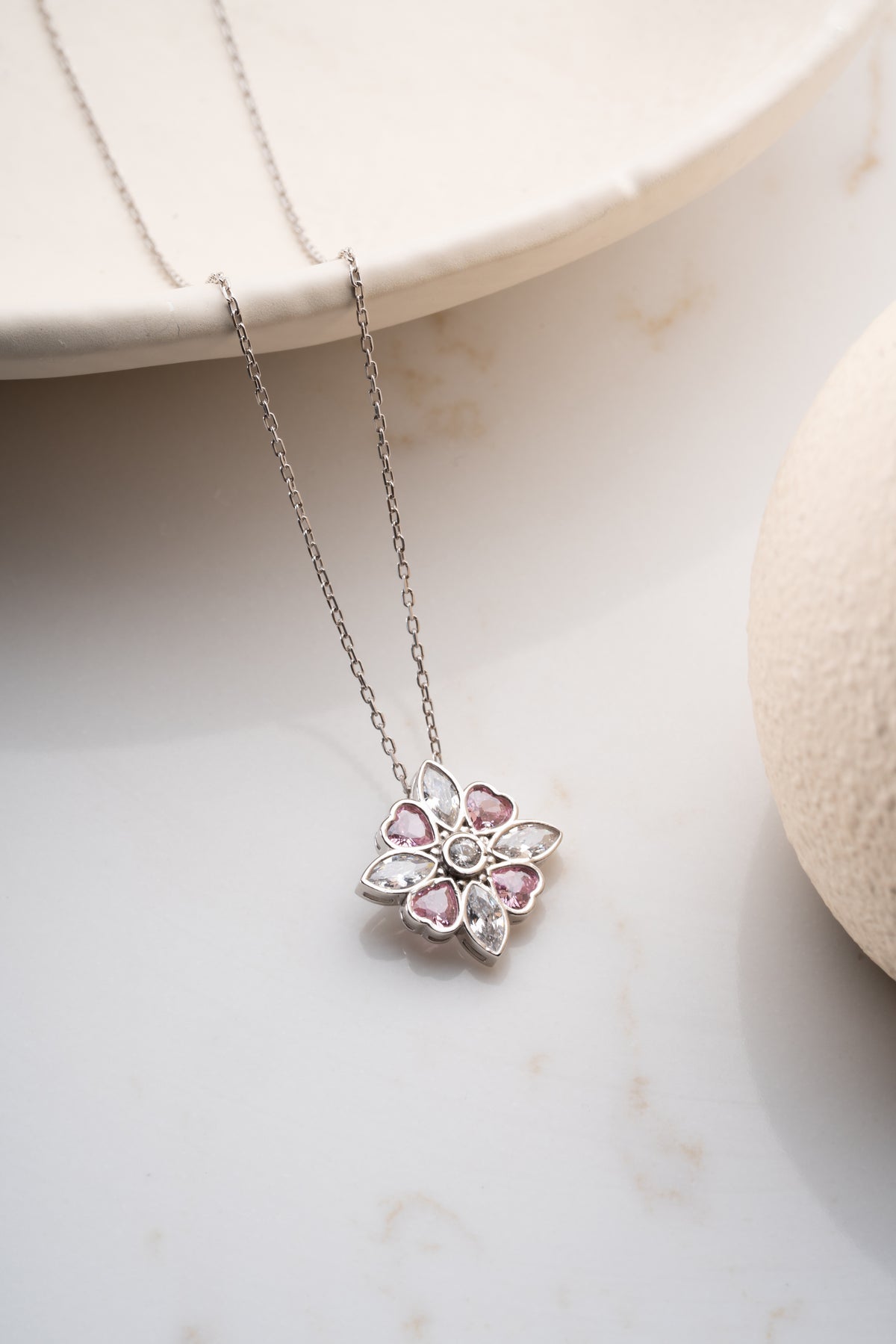 Pink Crystal Flower Pendant Necklace