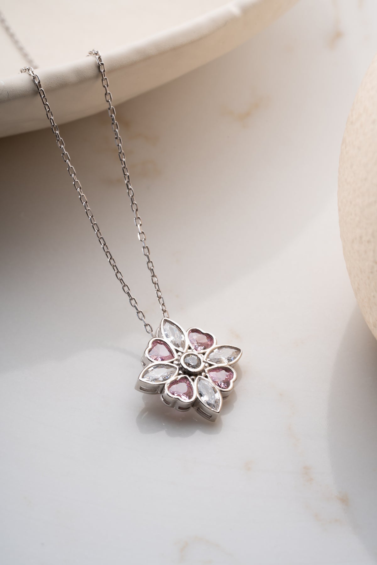 Pink Crystal Flower Pendant Necklace