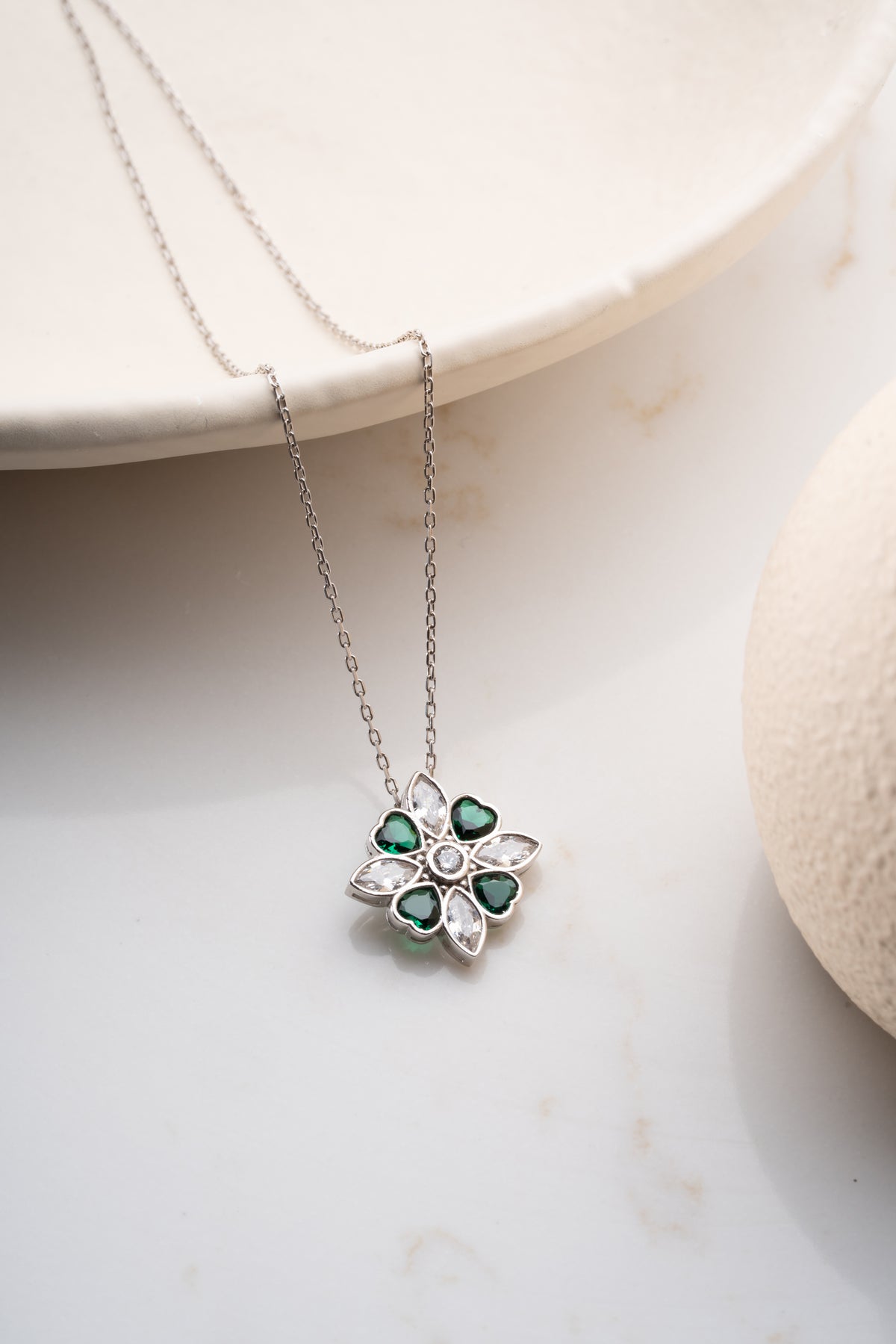 Emerald Green Crystal Flower Necklace