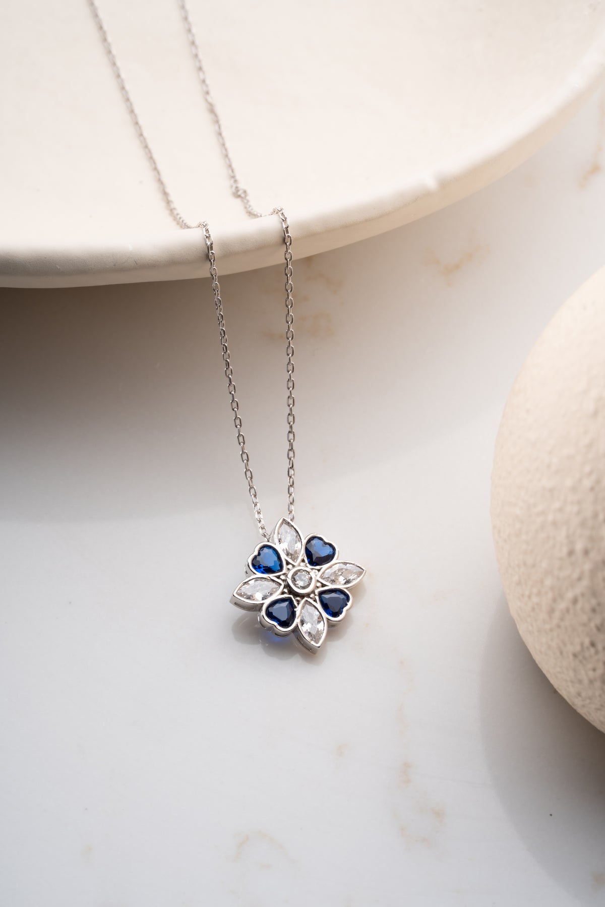 Blue Crystal Flower Pendant Necklace