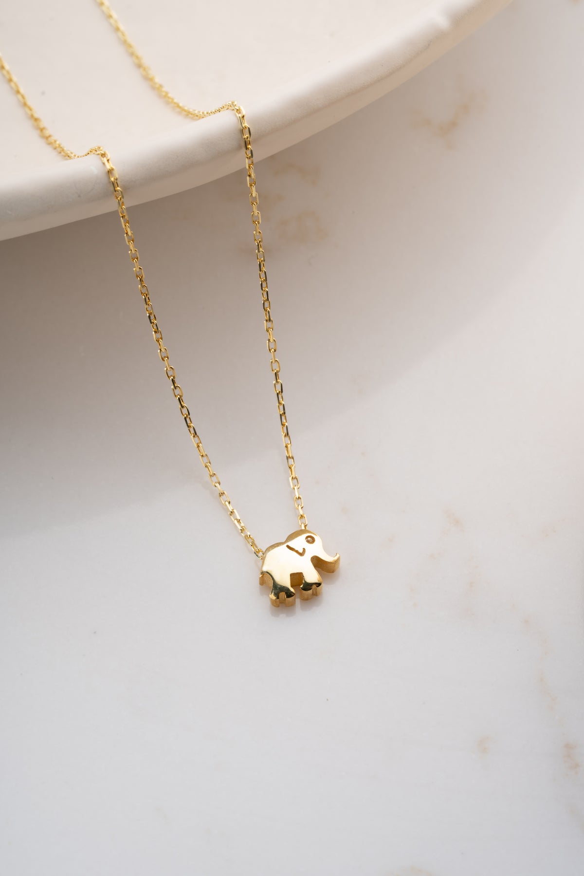 Tiny Elephant Charm Necklace in Gold