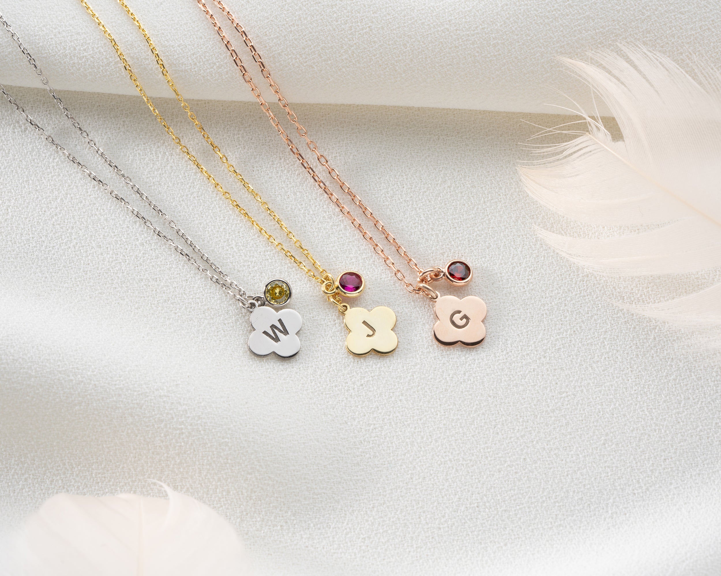 Clover Initial Birthstone Necklace