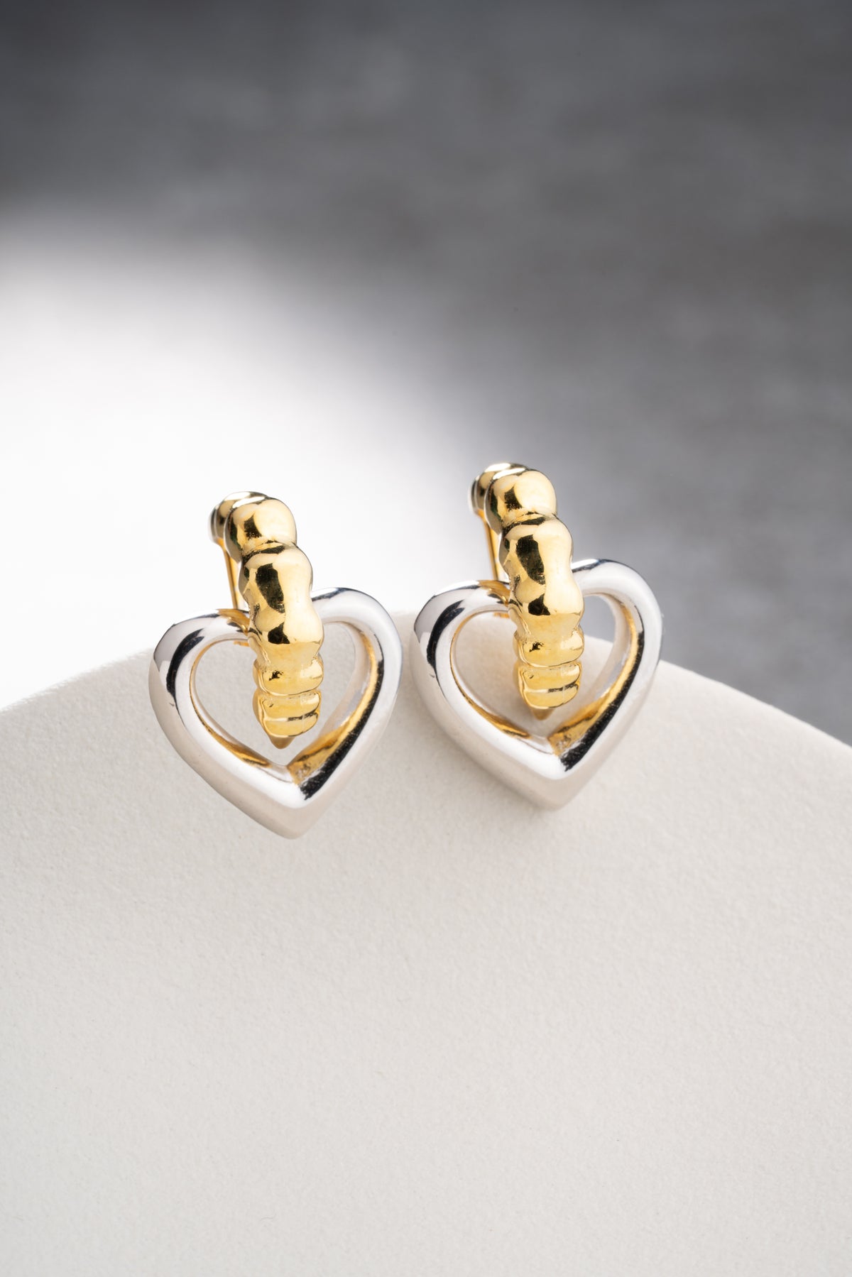 Two Tone Heart Hoop Earrings