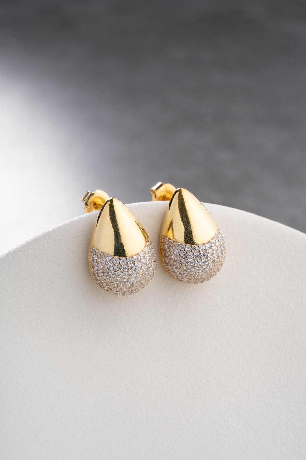 Gold Pave Crystal Teardrop Stud Earrings
