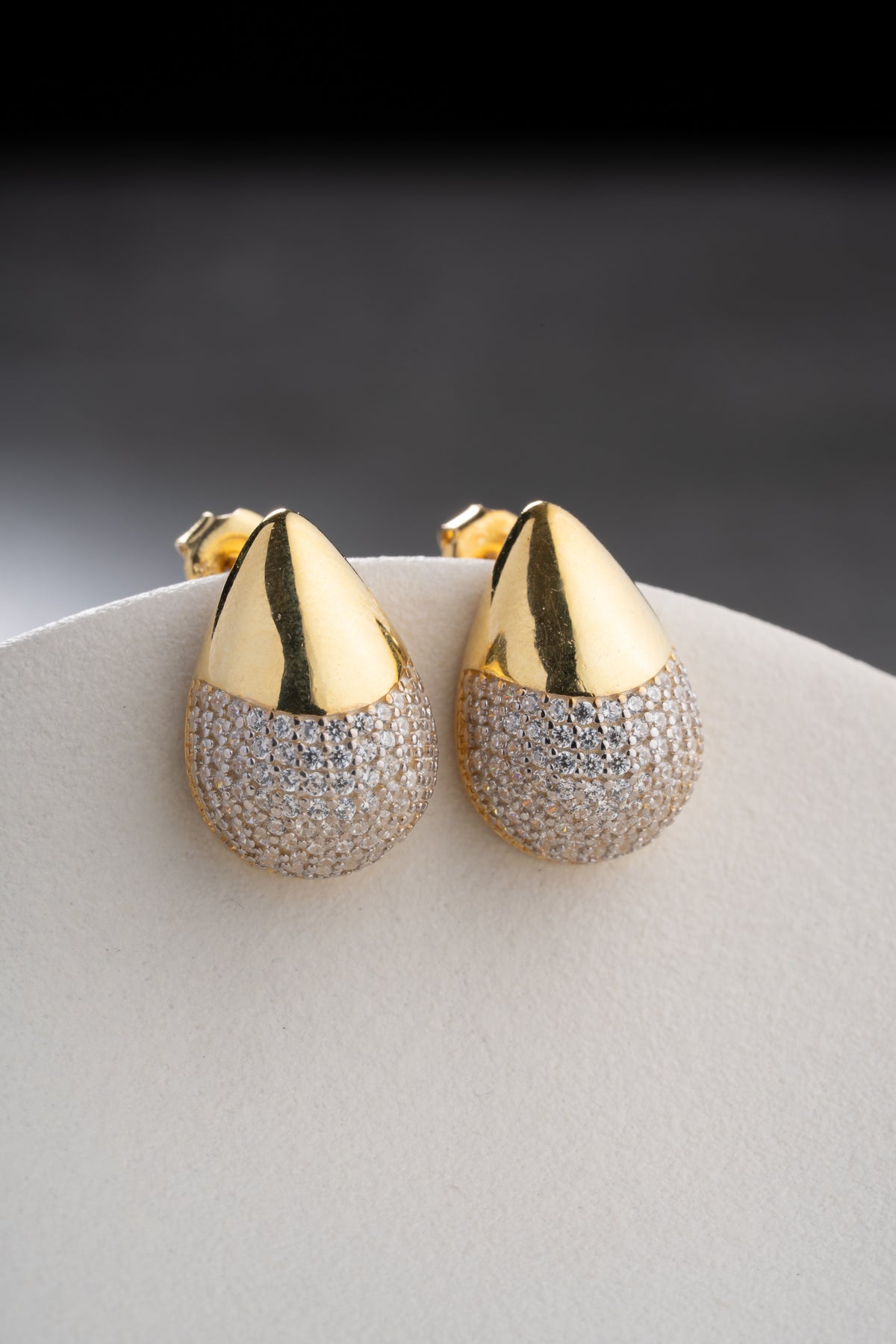 Gold Pave Crystal Teardrop Stud Earrings