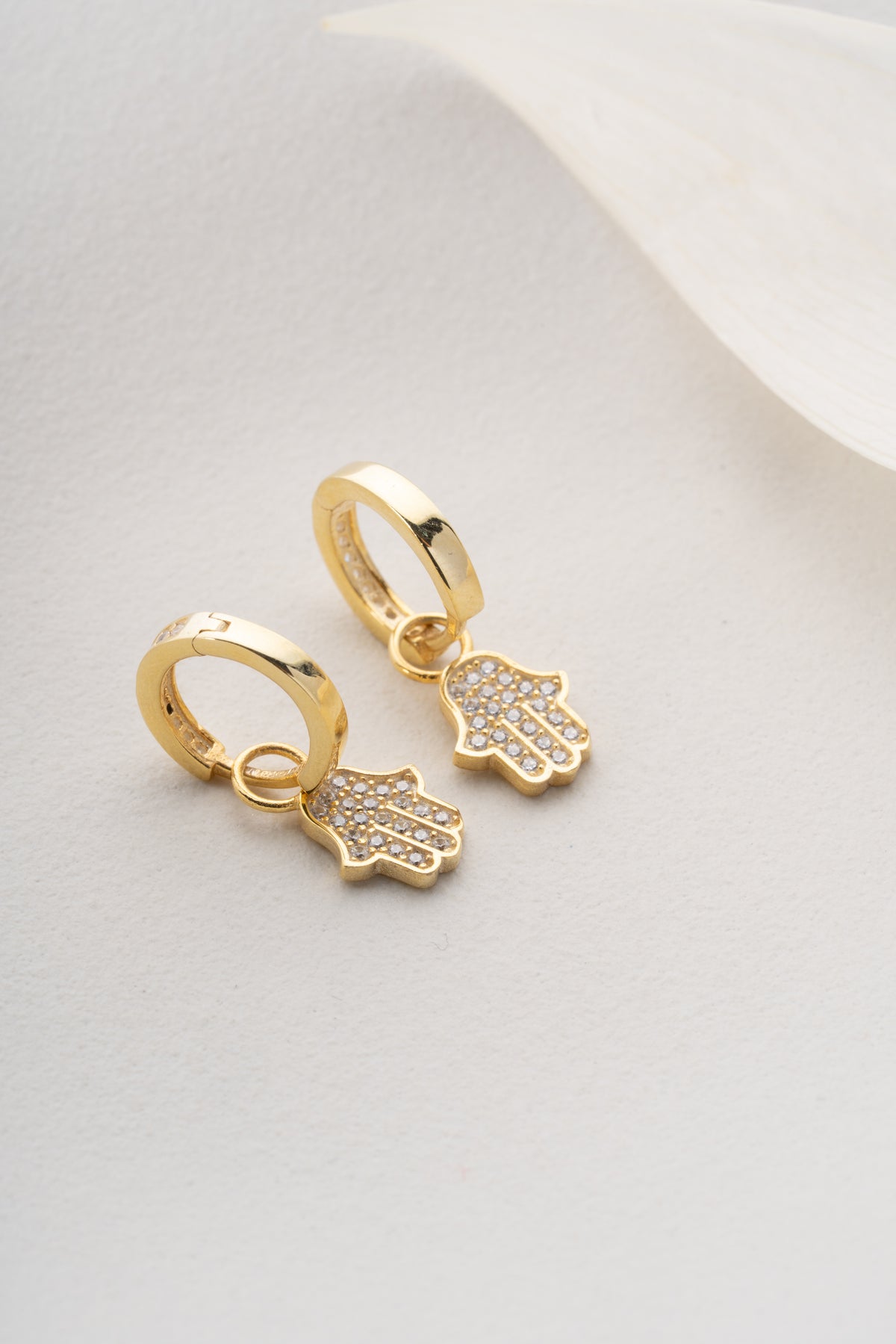 Hamsa Hand Pave Huggie Earrings