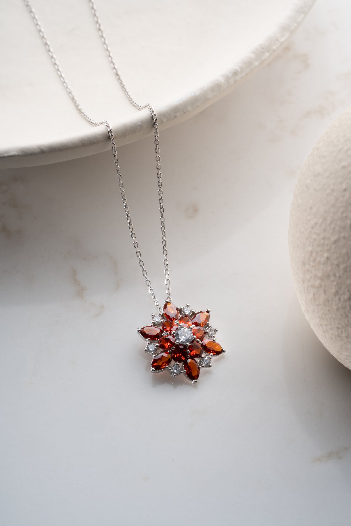 Garnet Flower Cluster Pendant Necklace