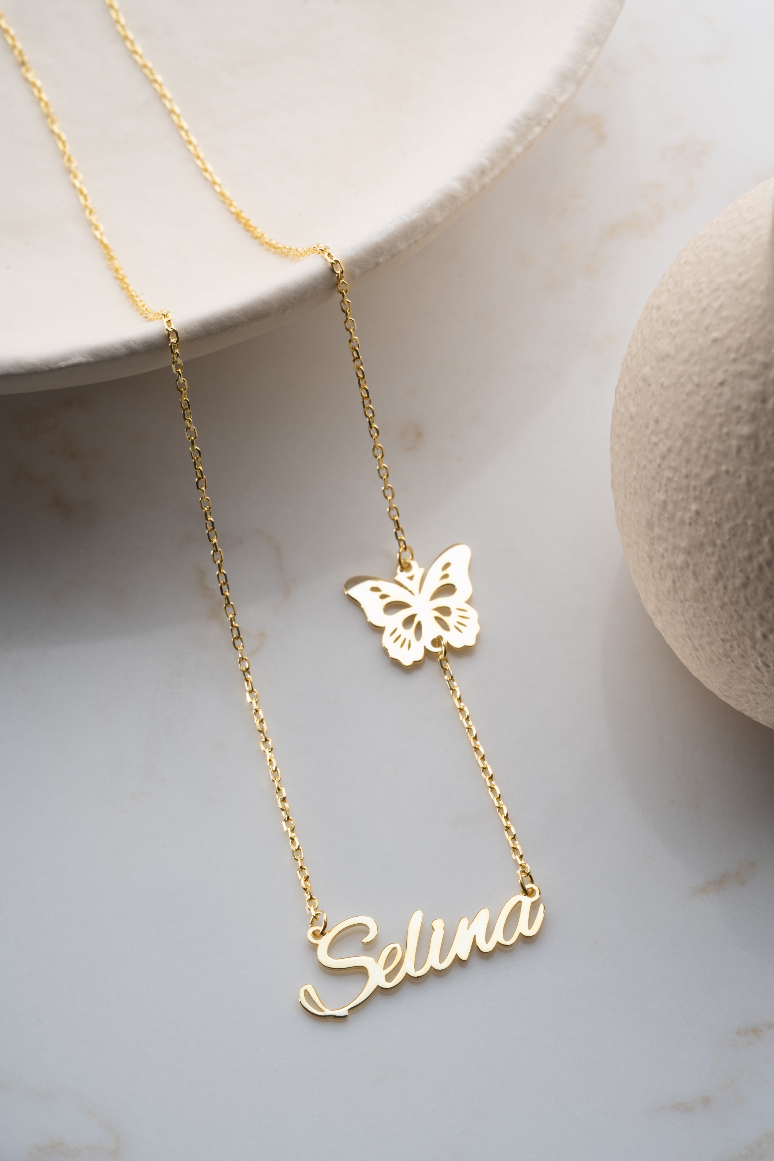 Custom Name Necklace with Butterfly Charm