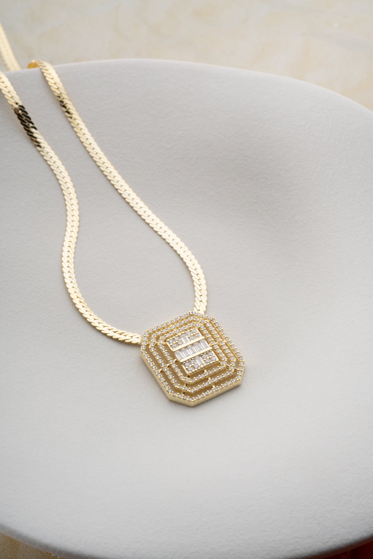 Art Deco Baguette Pendant Snake Chain Necklace