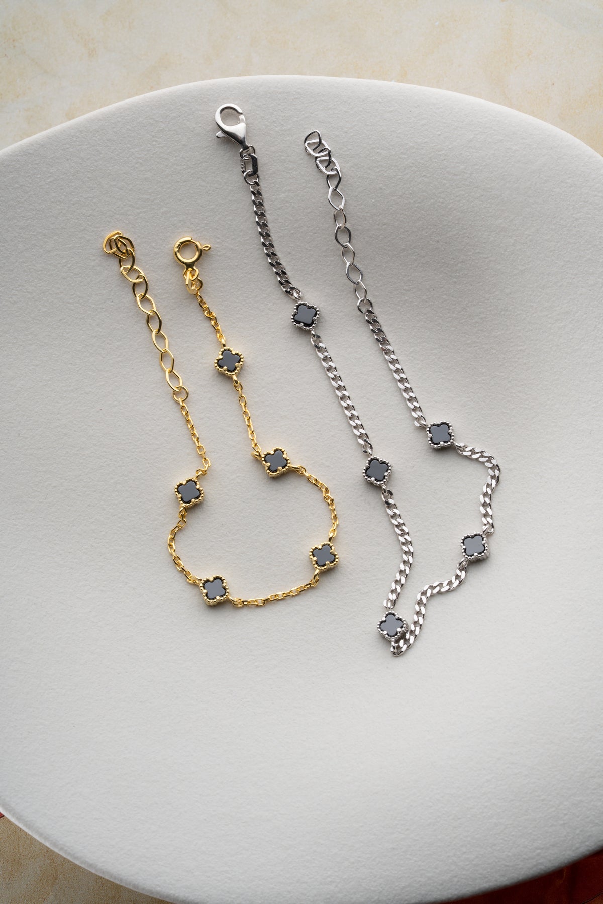 His and Hers Black Clover Bracelet Set