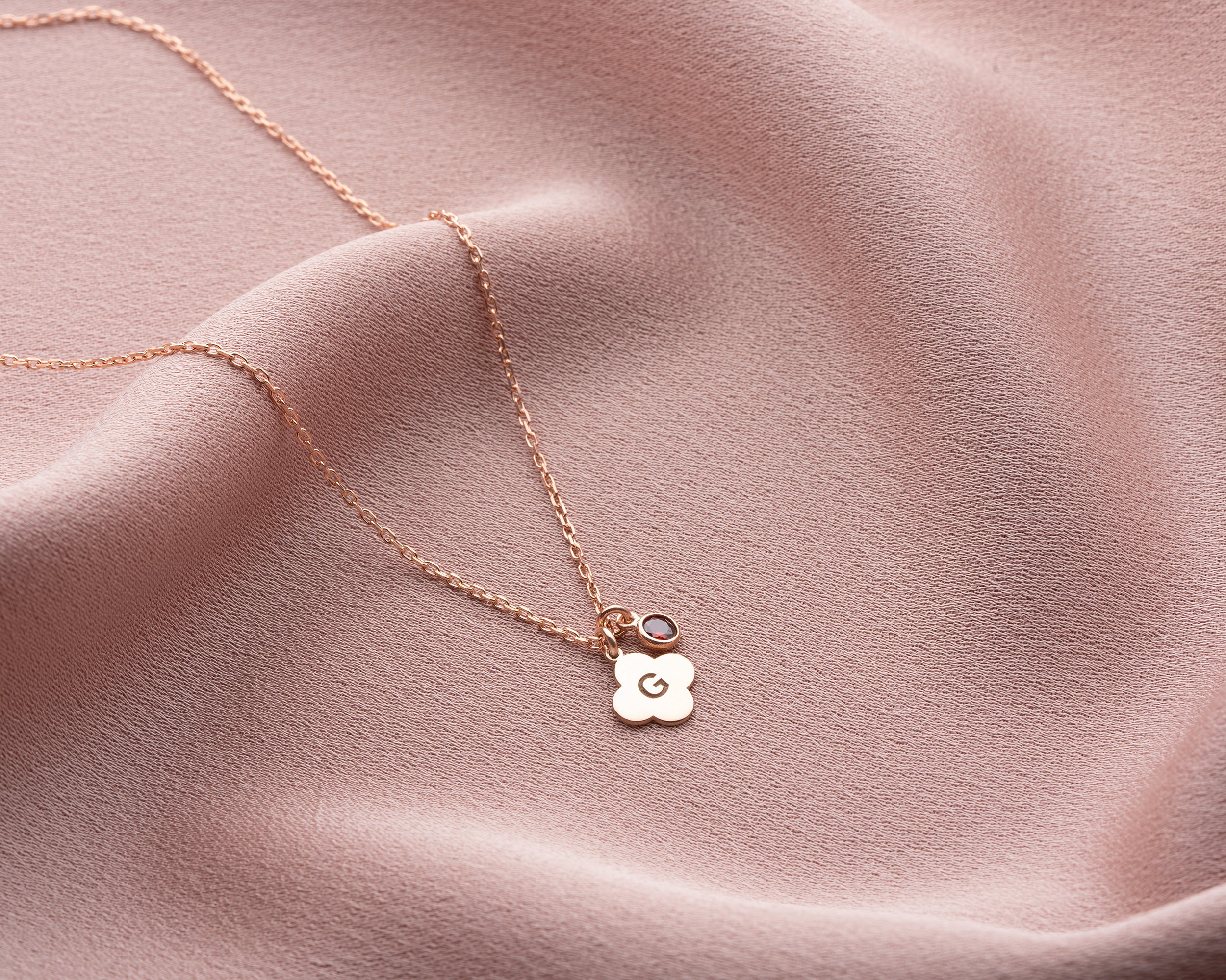 Clover Initial Birthstone Necklace