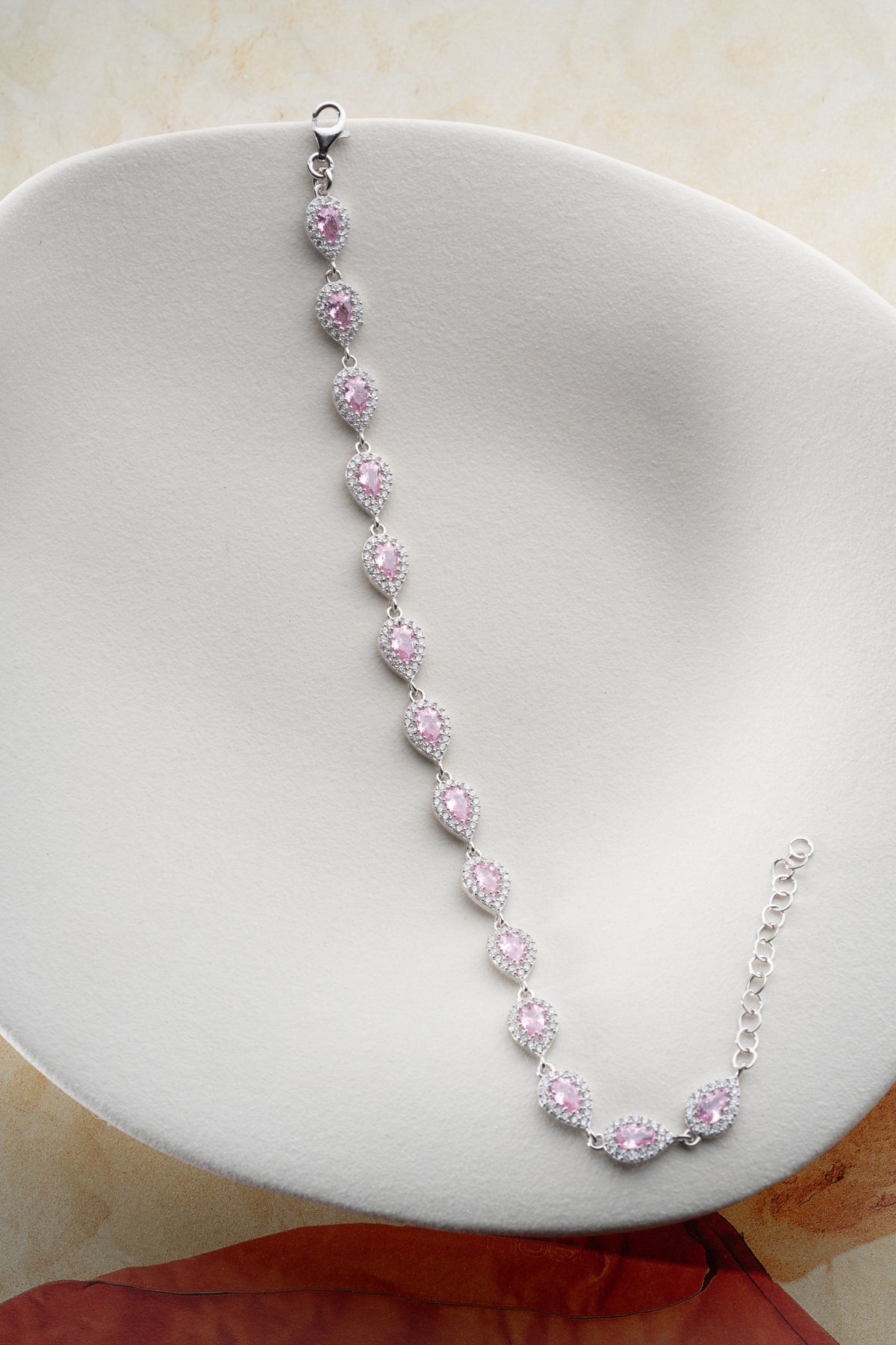 Pink Teardrop Halo Tennis Bracelet