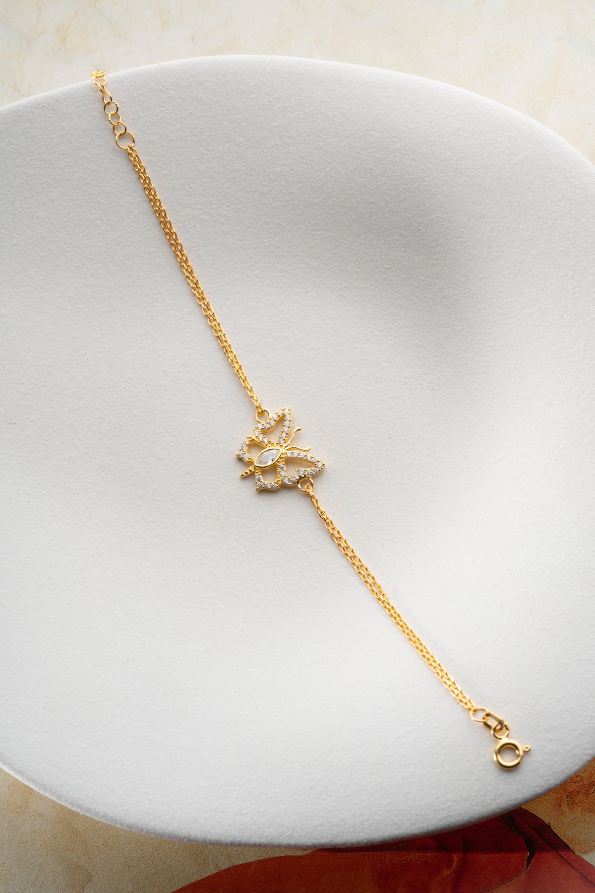 Pave Butterfly Charm Bracelet in Gold