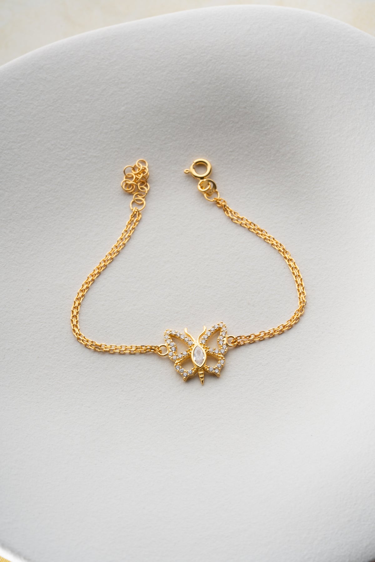 Pave Butterfly Charm Bracelet in Gold