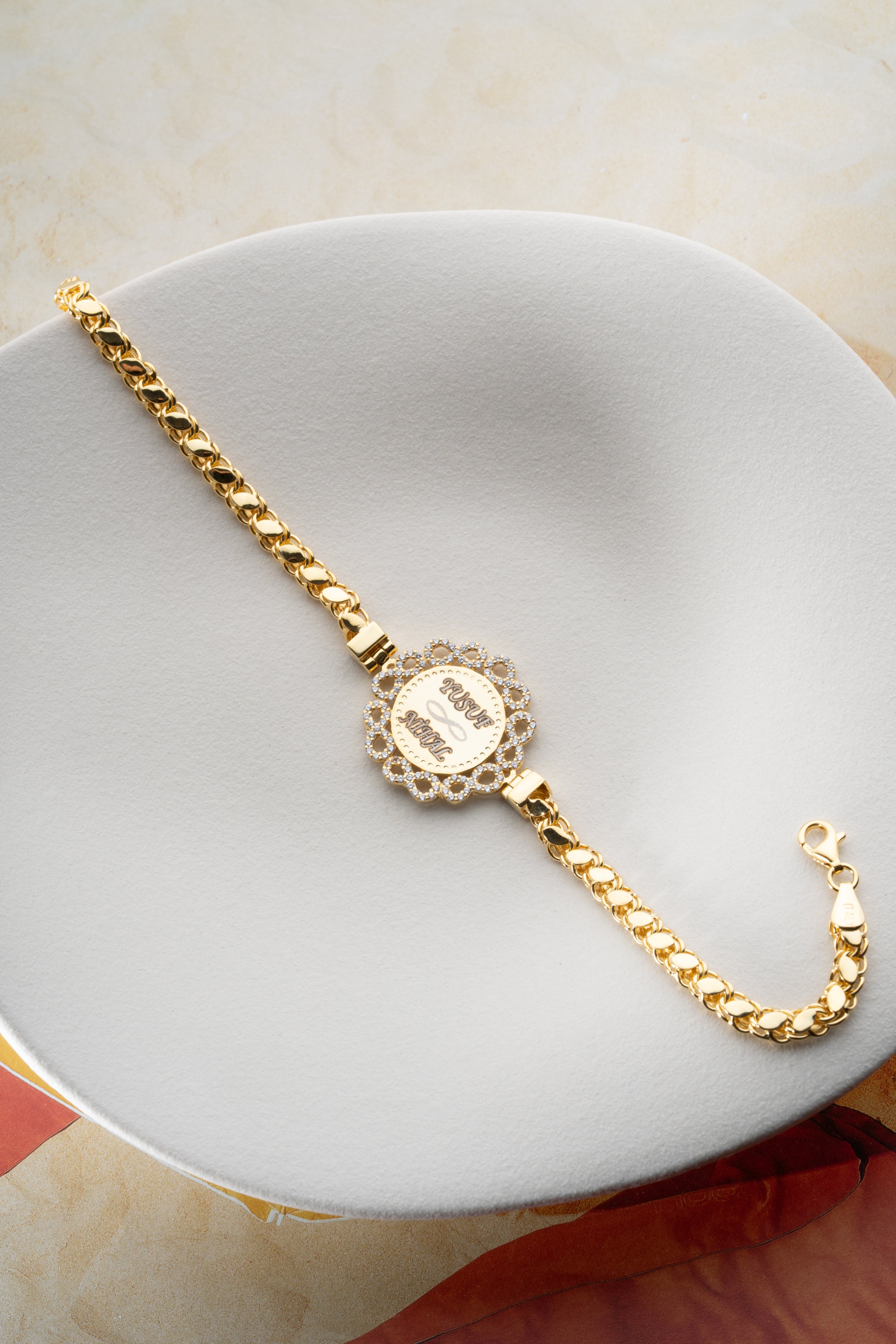 Engraved Two Name Infinity Medallion Bracelet