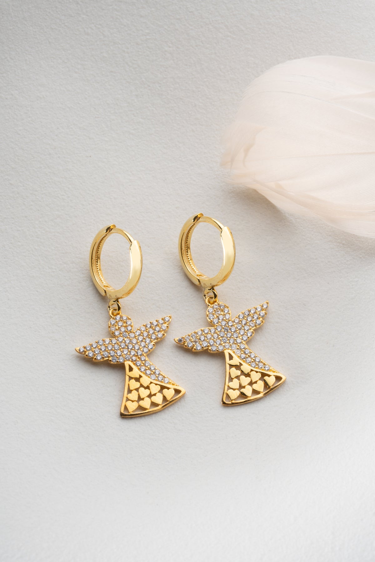 Gold Angel Charm Huggie Earrings