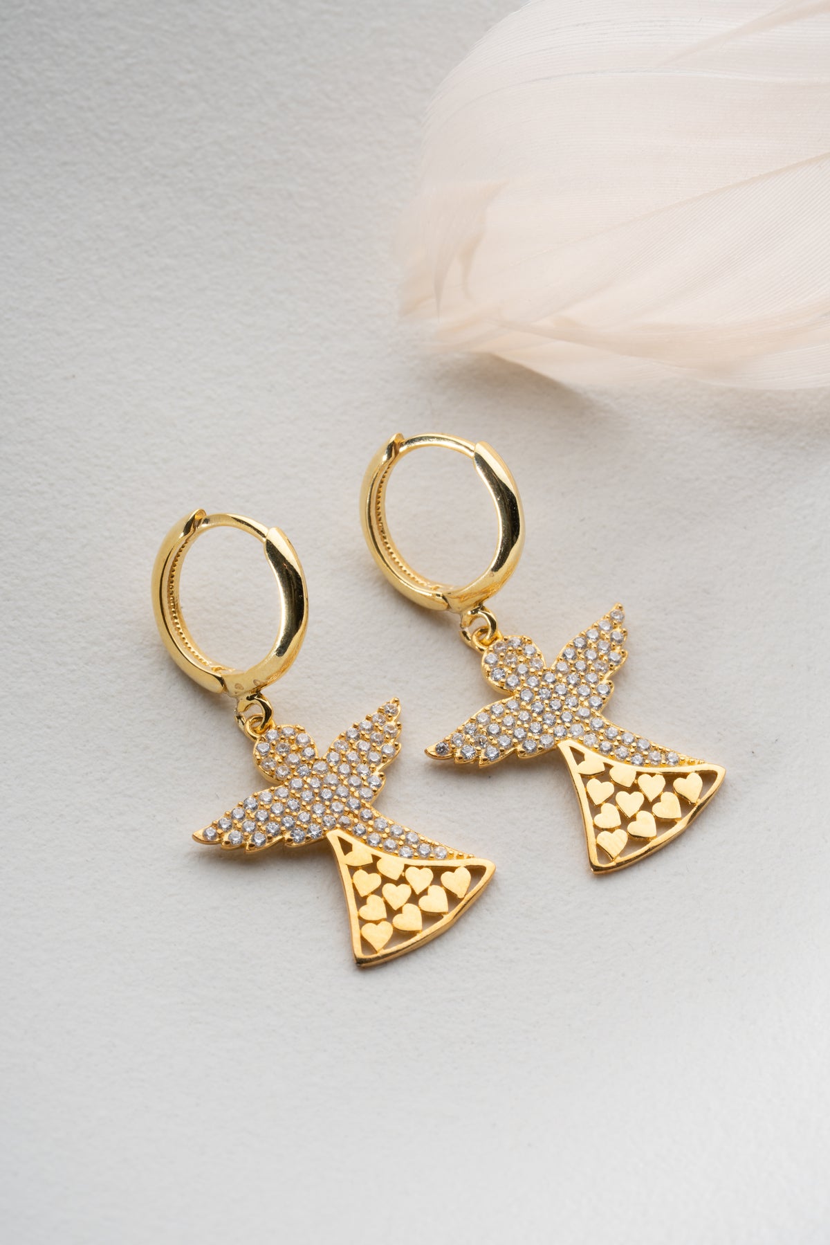 Gold Angel Charm Huggie Earrings
