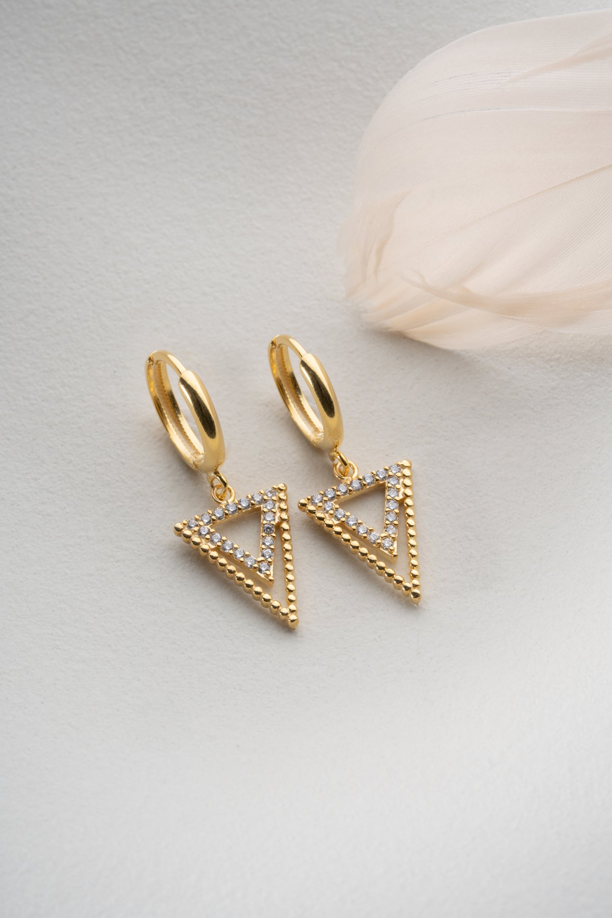 Gold Pave Triangle Drop Huggie Earrings