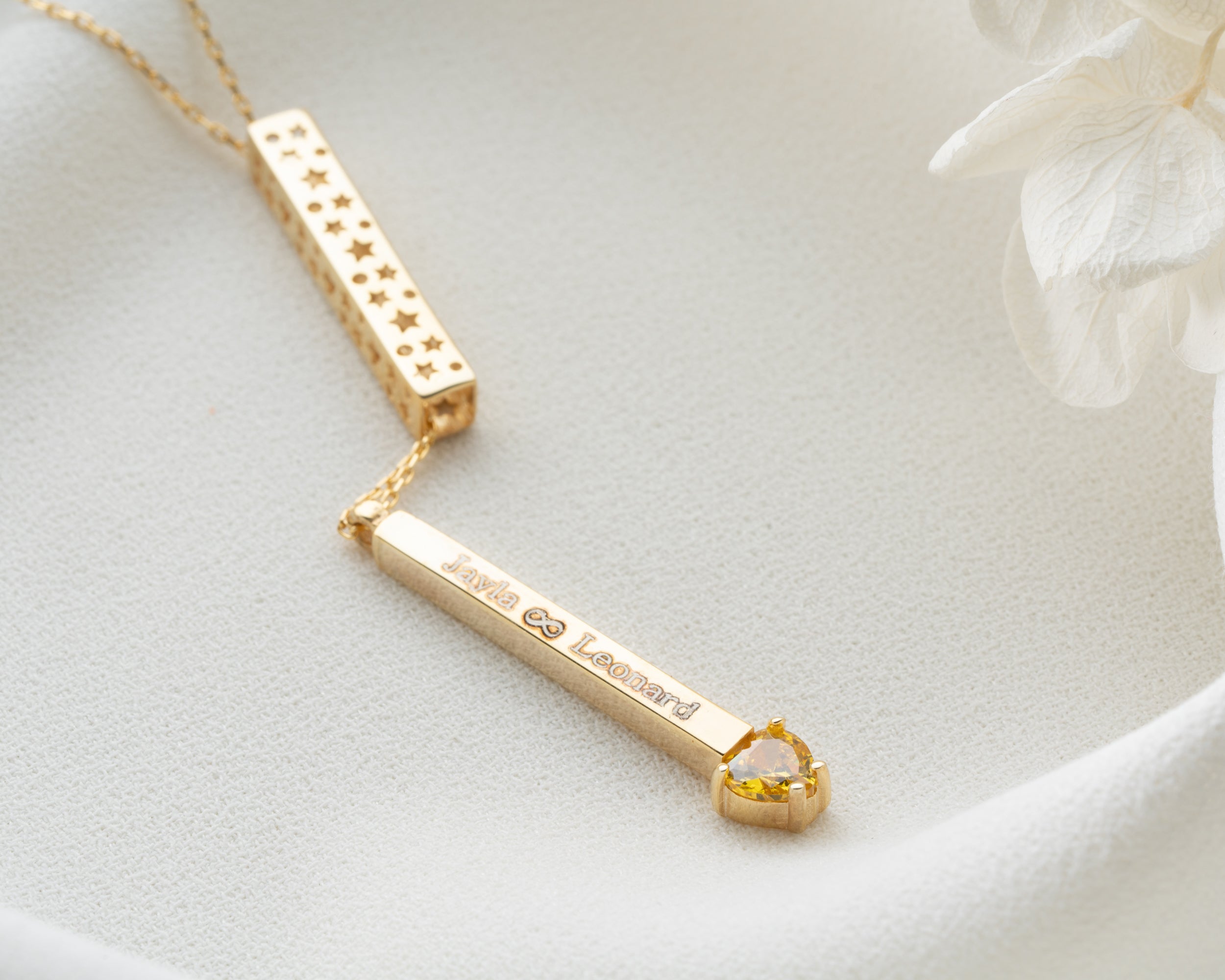 Engraved Bar Necklace with Heart Birthstone
