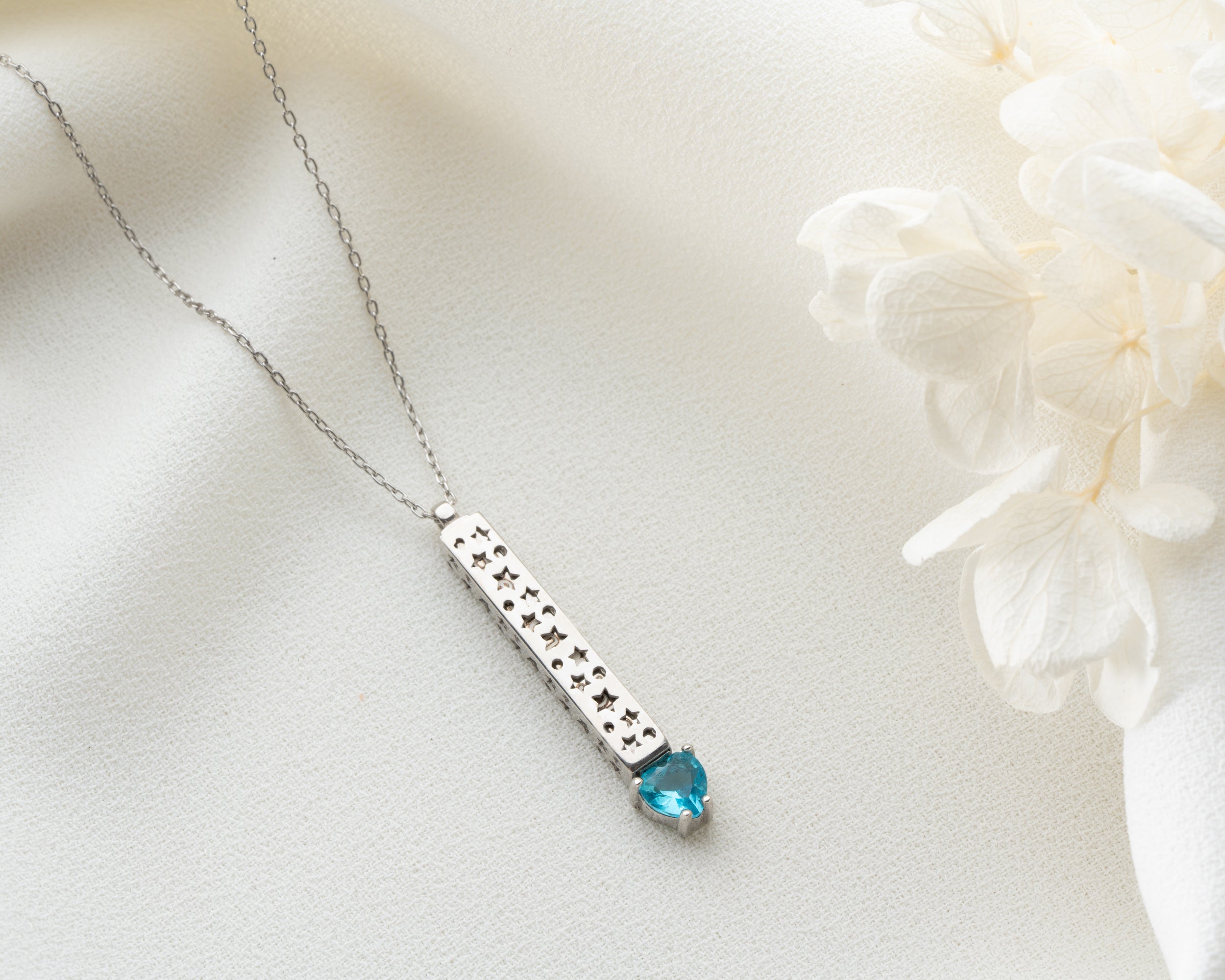 Engraved Bar Necklace with Heart Birthstone