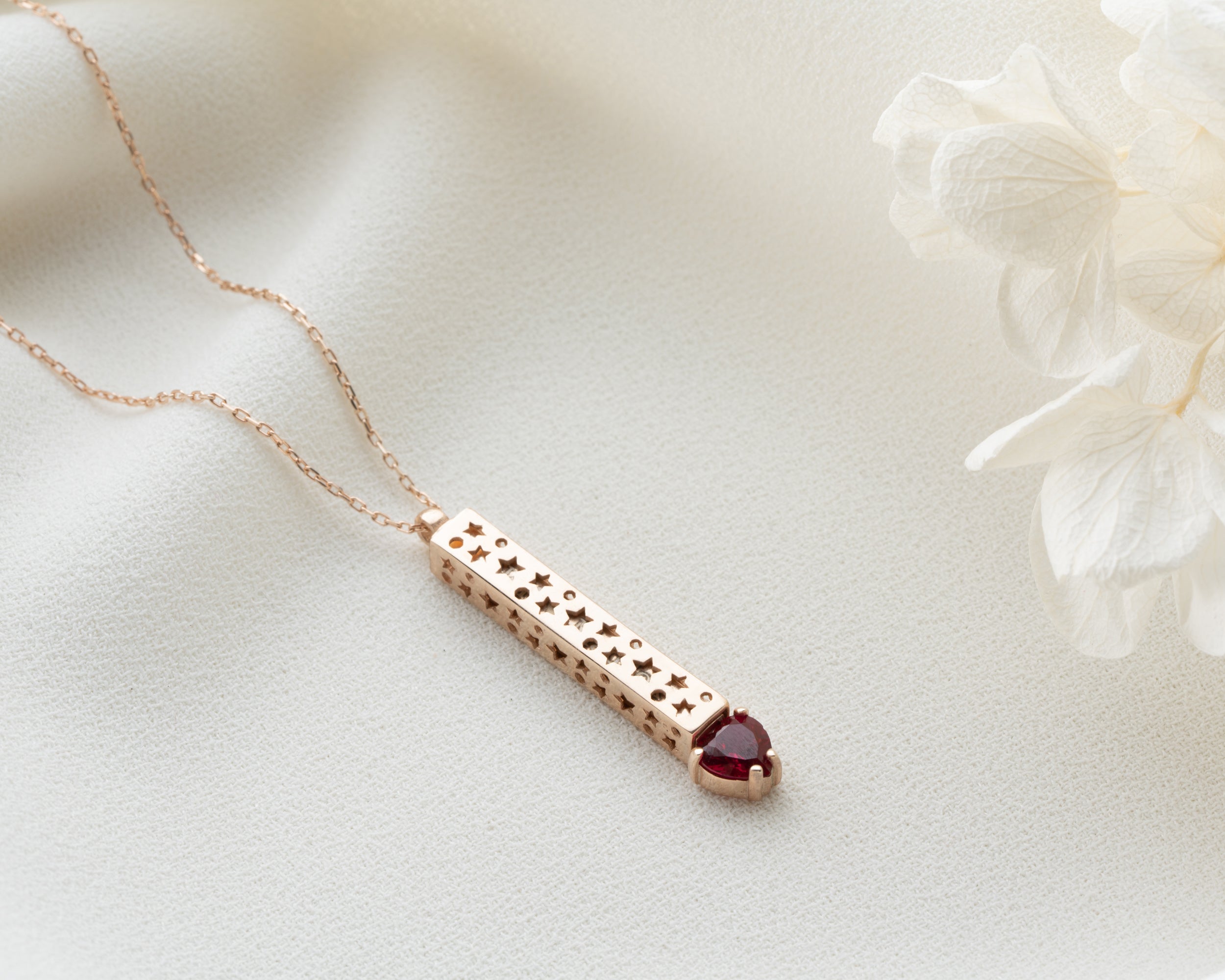 Engraved Bar Necklace with Heart Birthstone