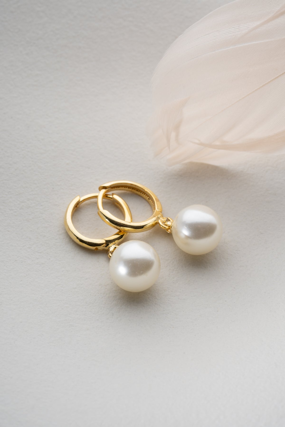 Pearl Drop Huggie Hoop Earrings