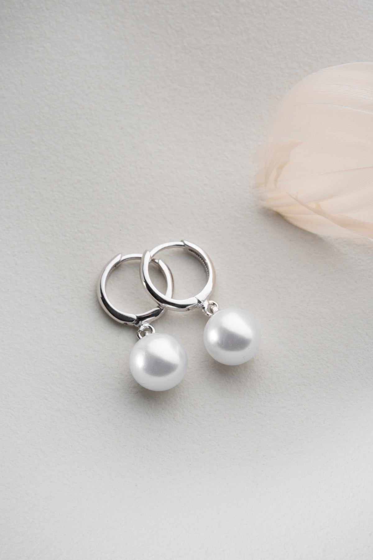 Pearl Drop Huggie Hoop Earrings