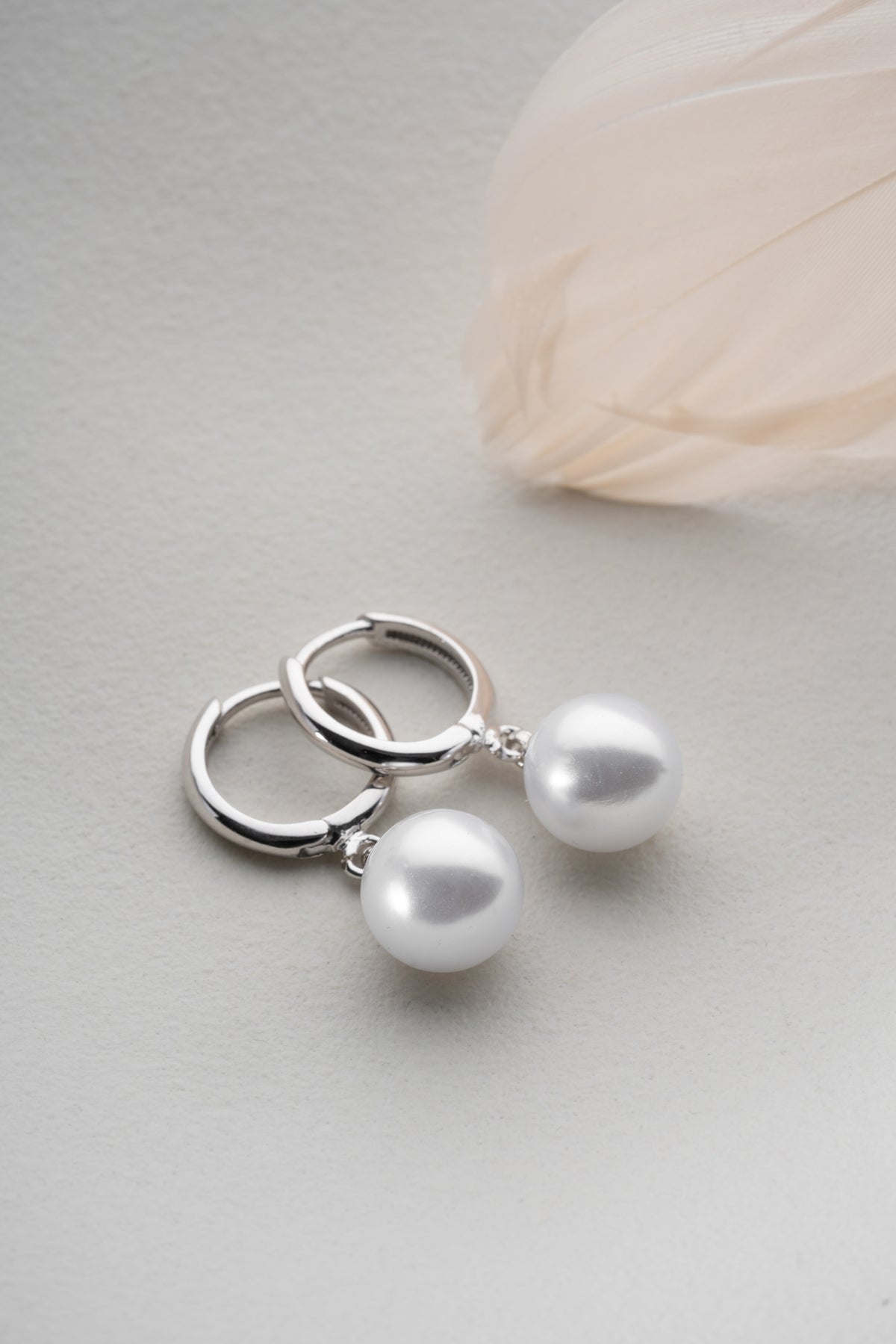 Pearl Drop Huggie Hoop Earrings