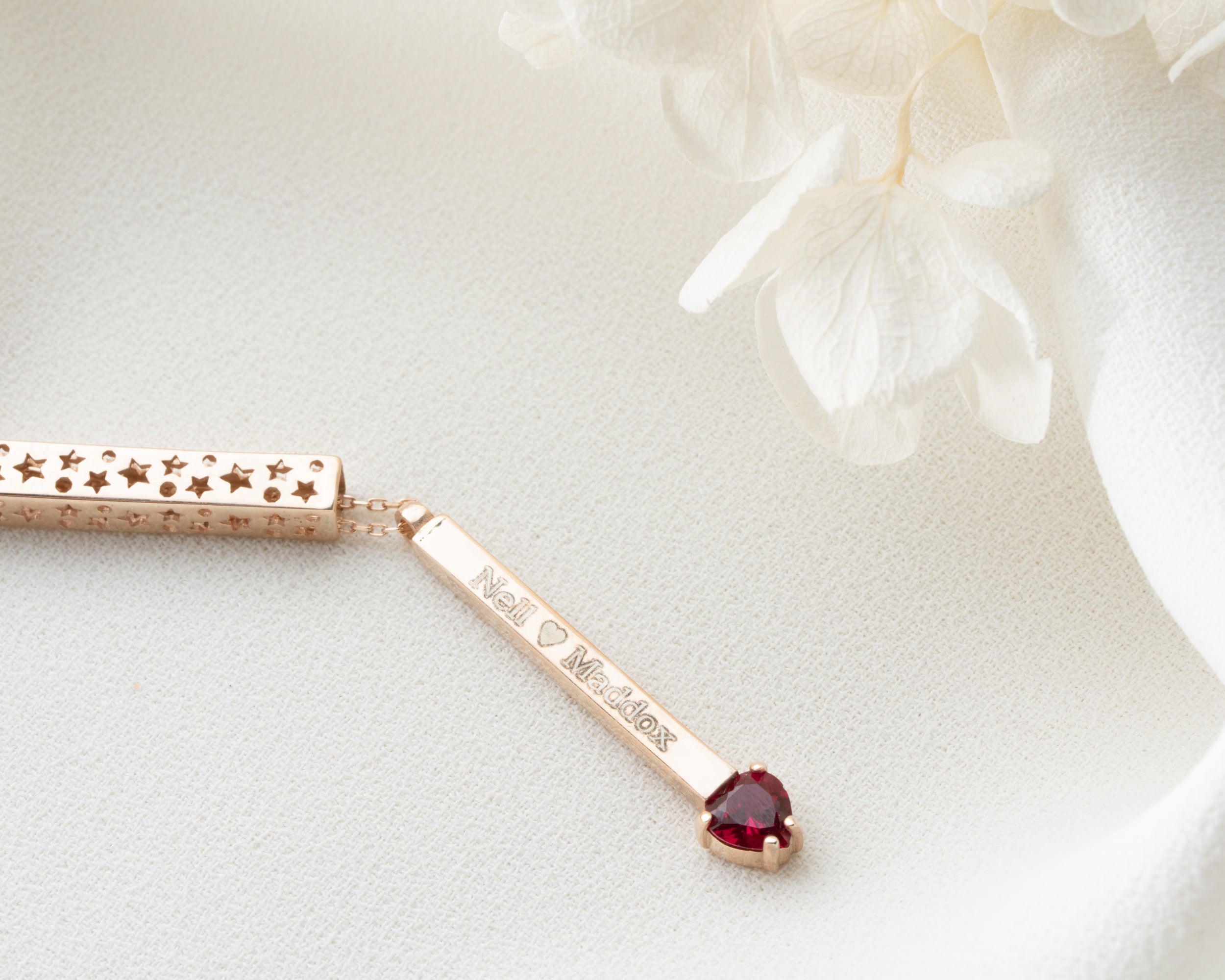 Engraved Bar Necklace with Heart Birthstone