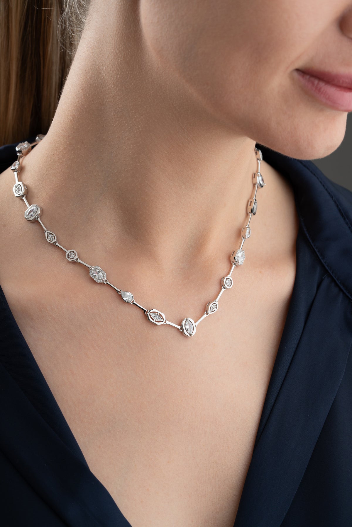 Gold Bezel Crystal Station Necklace