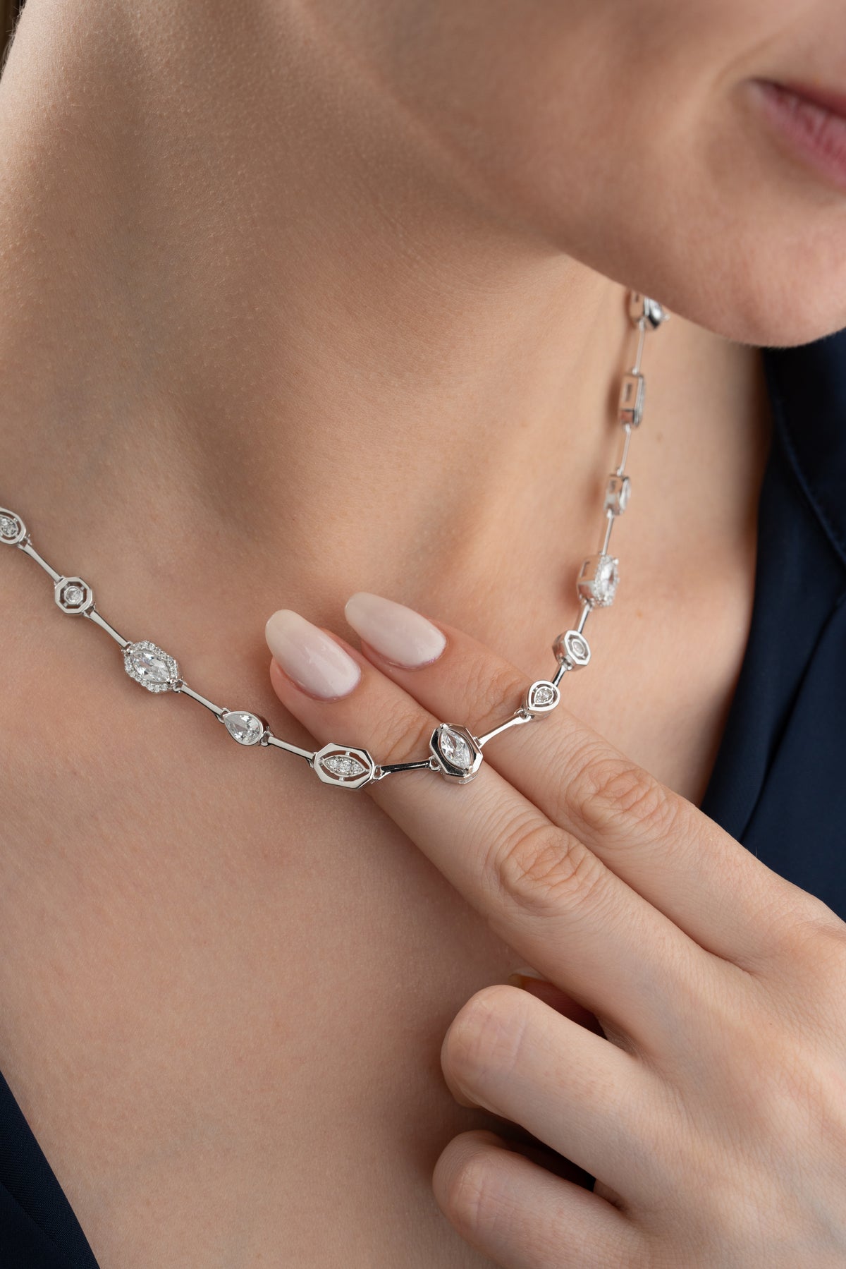Gold Bezel Crystal Station Necklace