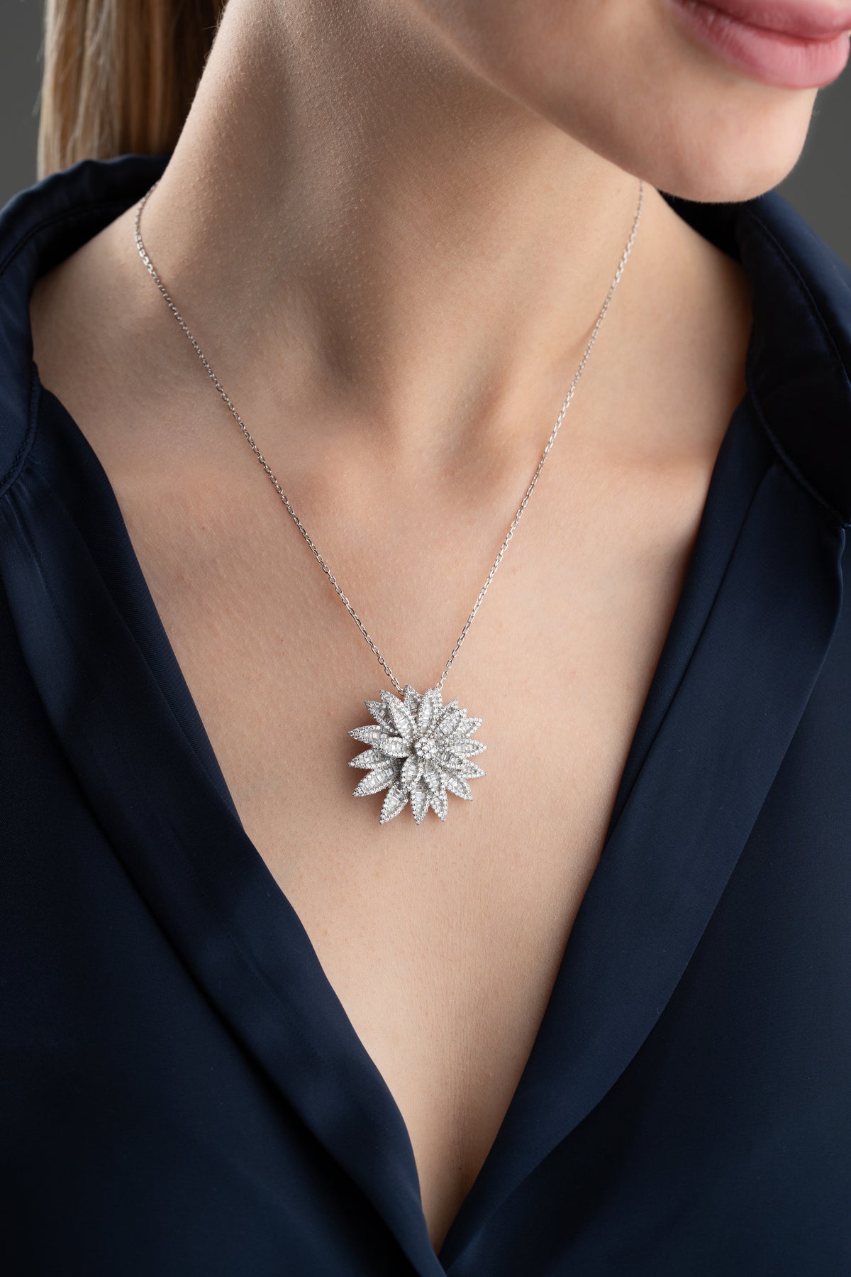 Layered Lotus Flower Pendant Necklace