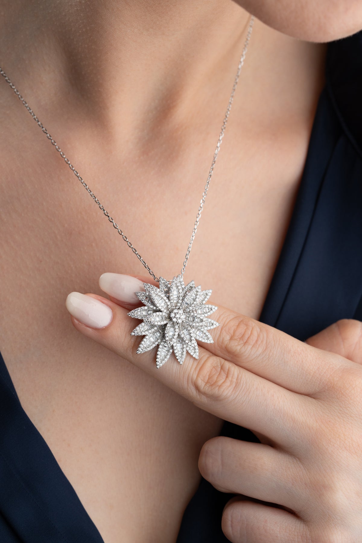 Layered Lotus Flower Pendant Necklace