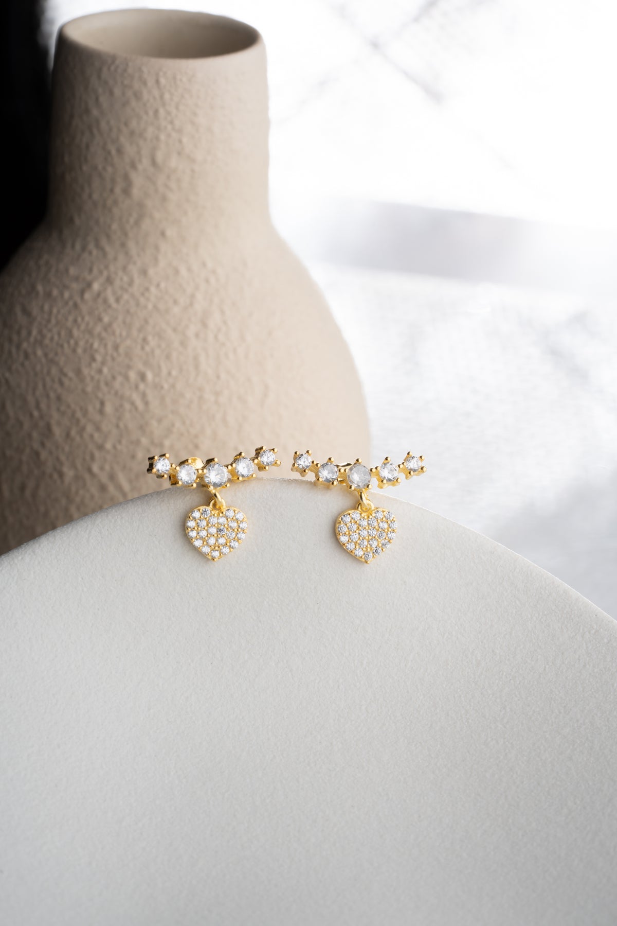 Crystal Bar and Heart Drop Earrings