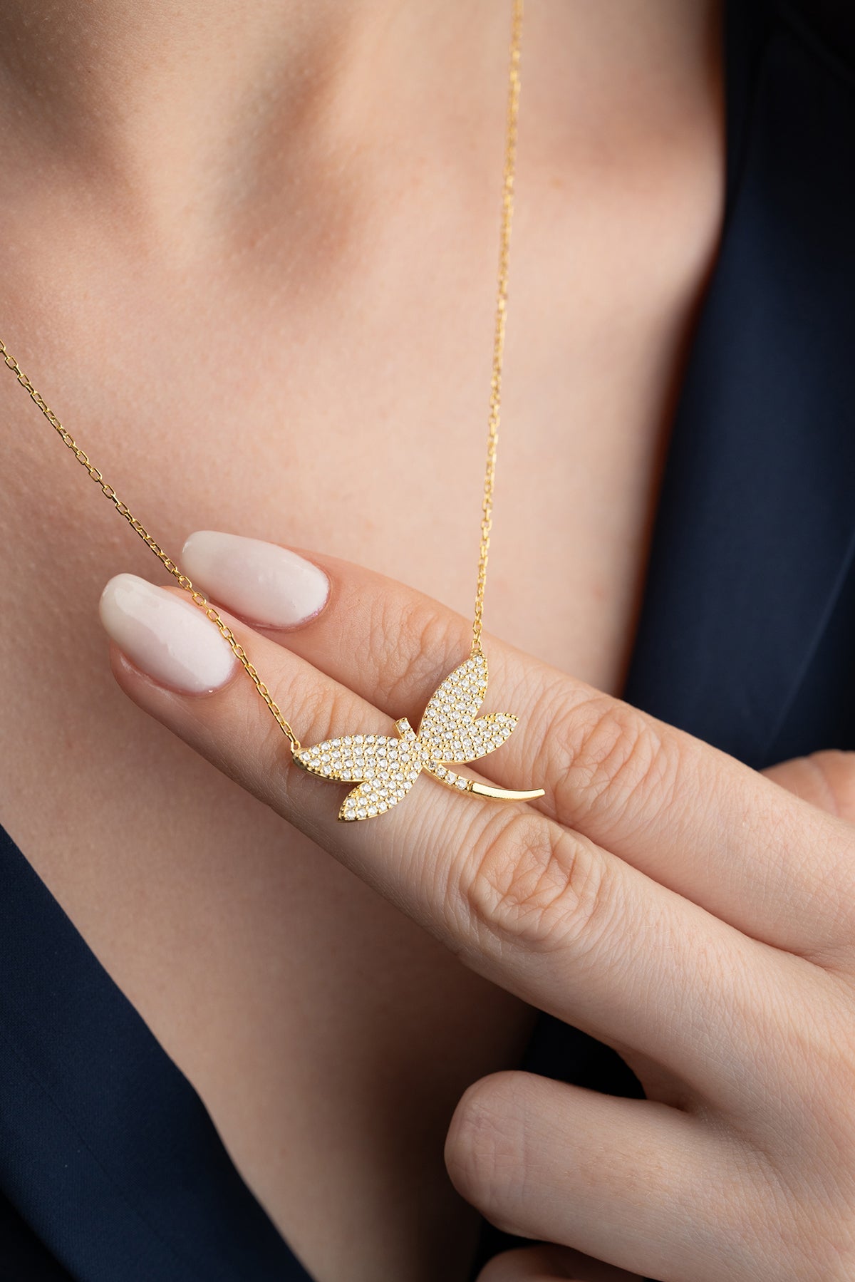 Pave Crystal Dragonfly Necklace
