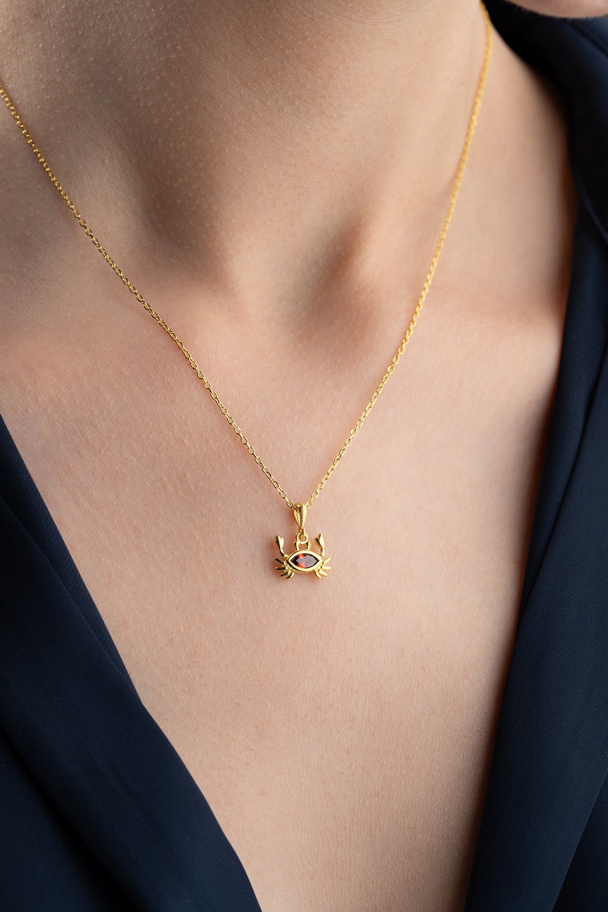 Red Stone Crab Pendant Necklace